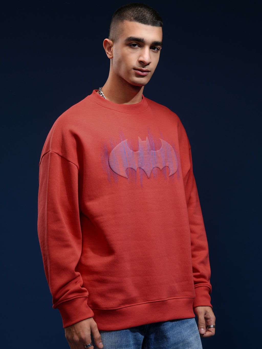 DC By Highlander Men Red Batman Round Neck Pullover Sweatshirt - Red - Image 6