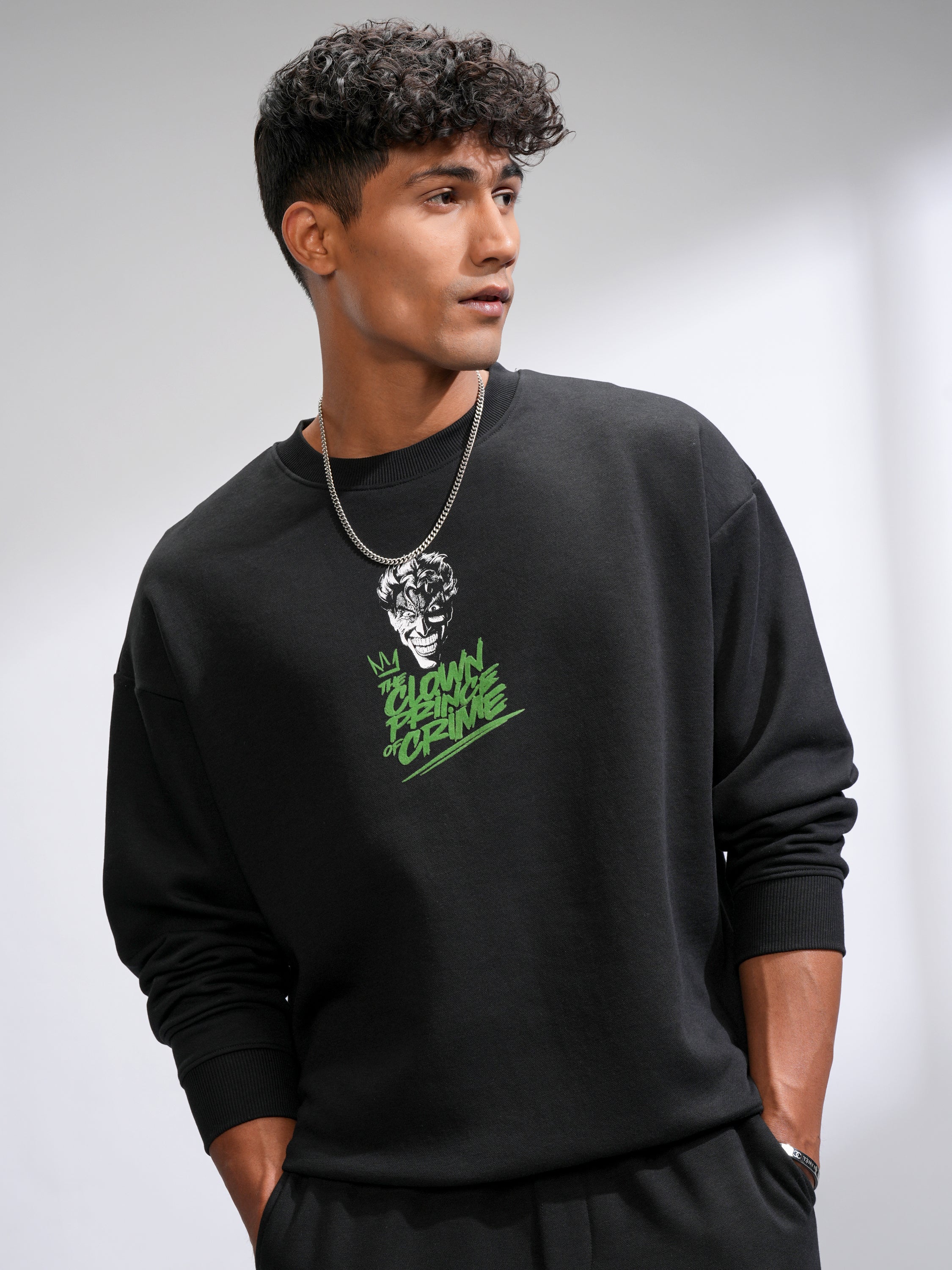 DC By Highlander Men Black Joker Round Neck Pullover Sweatshirt - Black - Image 3