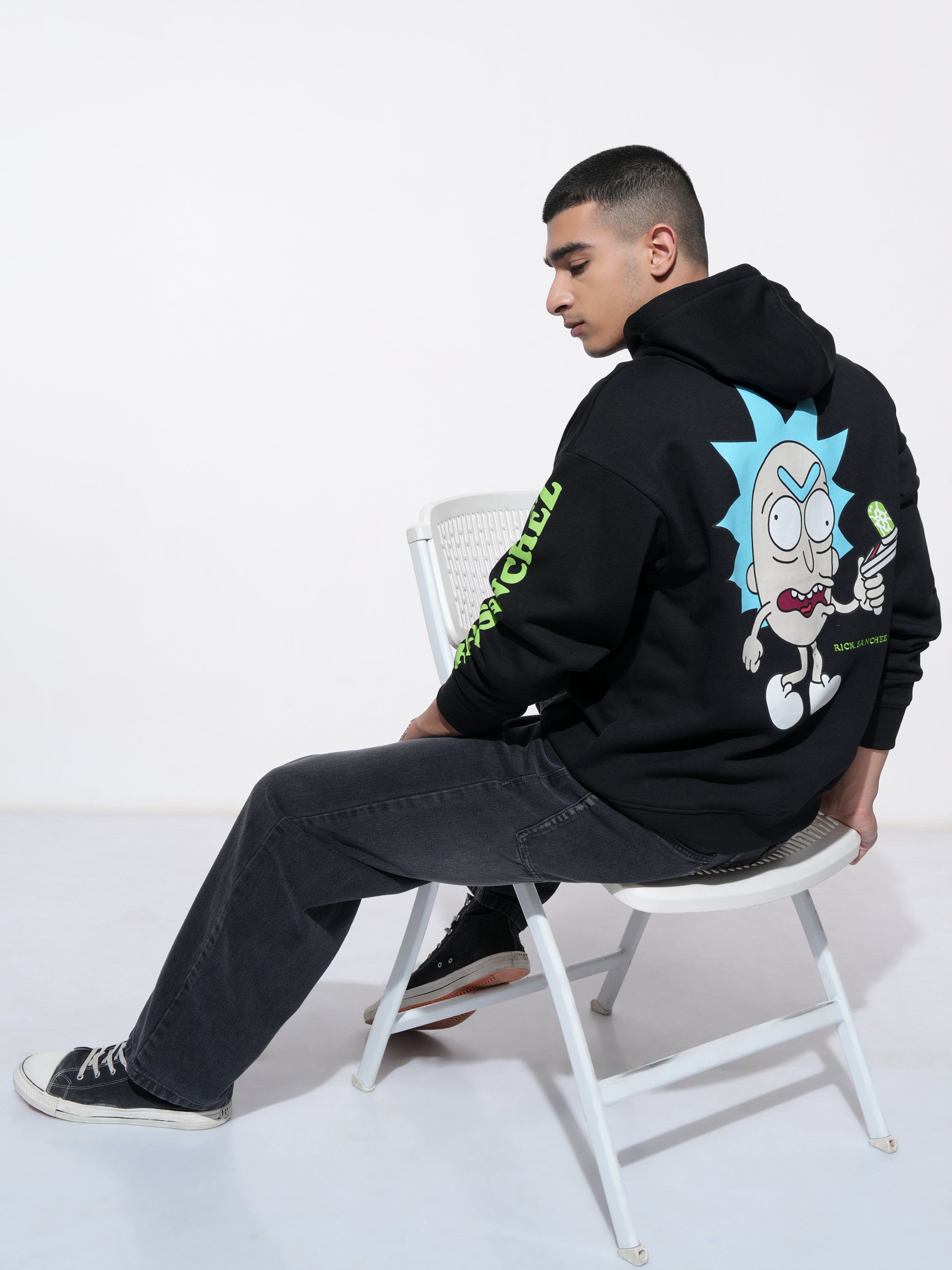 WB By Highlander Men Black Rick Sanchez Hooded Pullover Sweatshirt - Black - Image 2