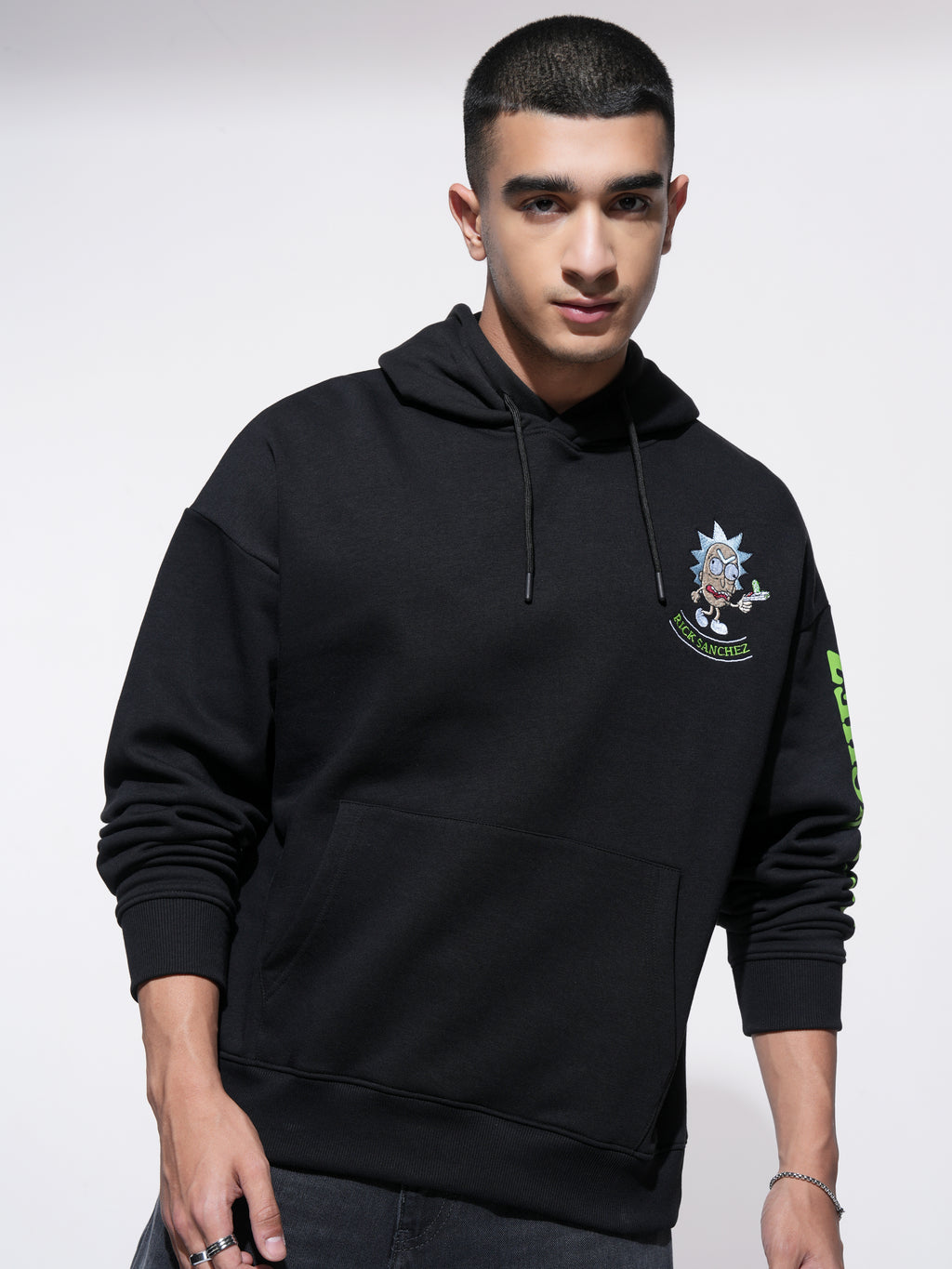 WB By Highlander Men Black Rick Sanchez Hooded Pullover Sweatshirt - Black - Image 3