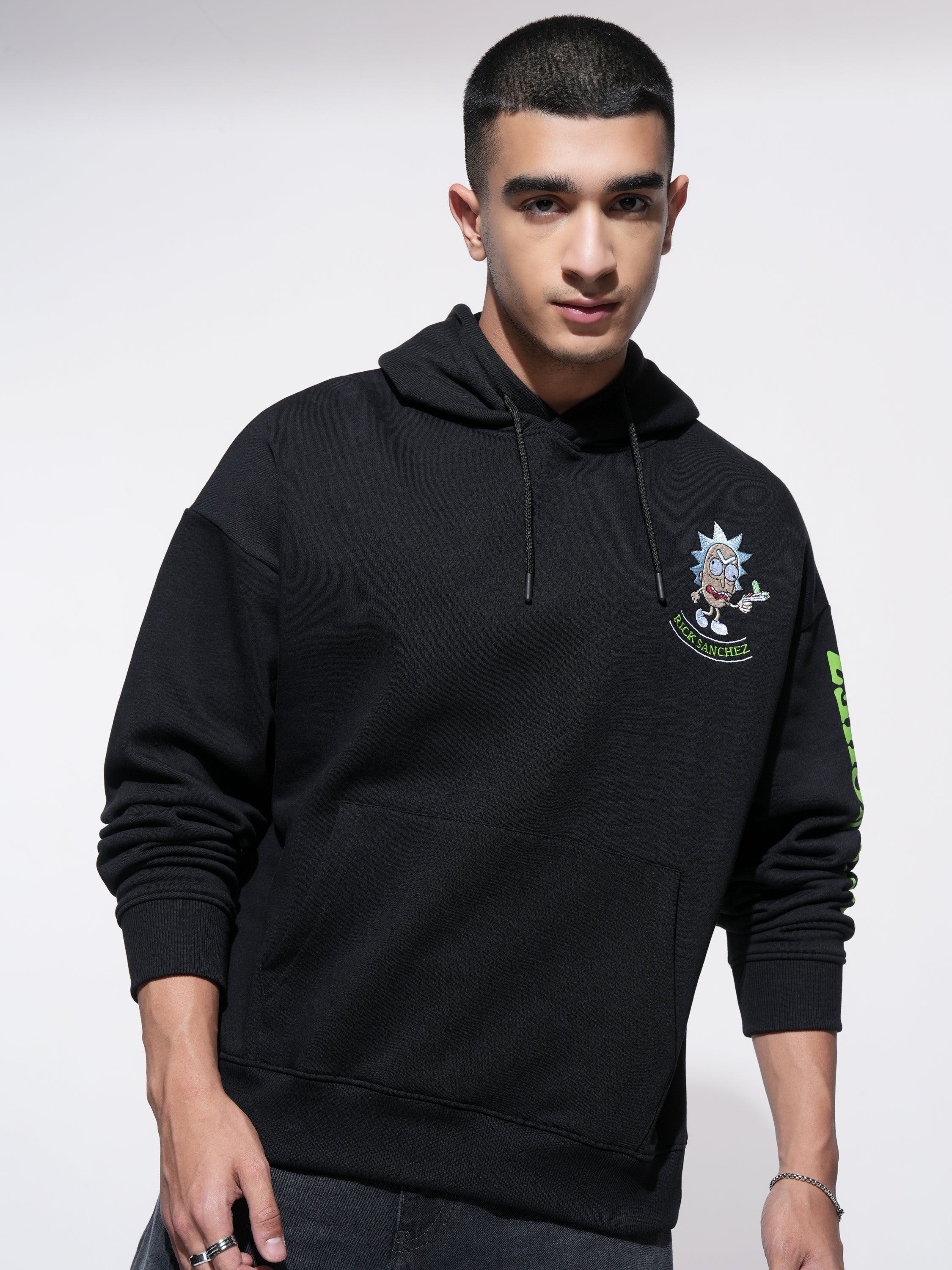 WB By Highlander Men Black Rick Sanchez Hooded Pullover Sweatshirt - Black - Image 3
