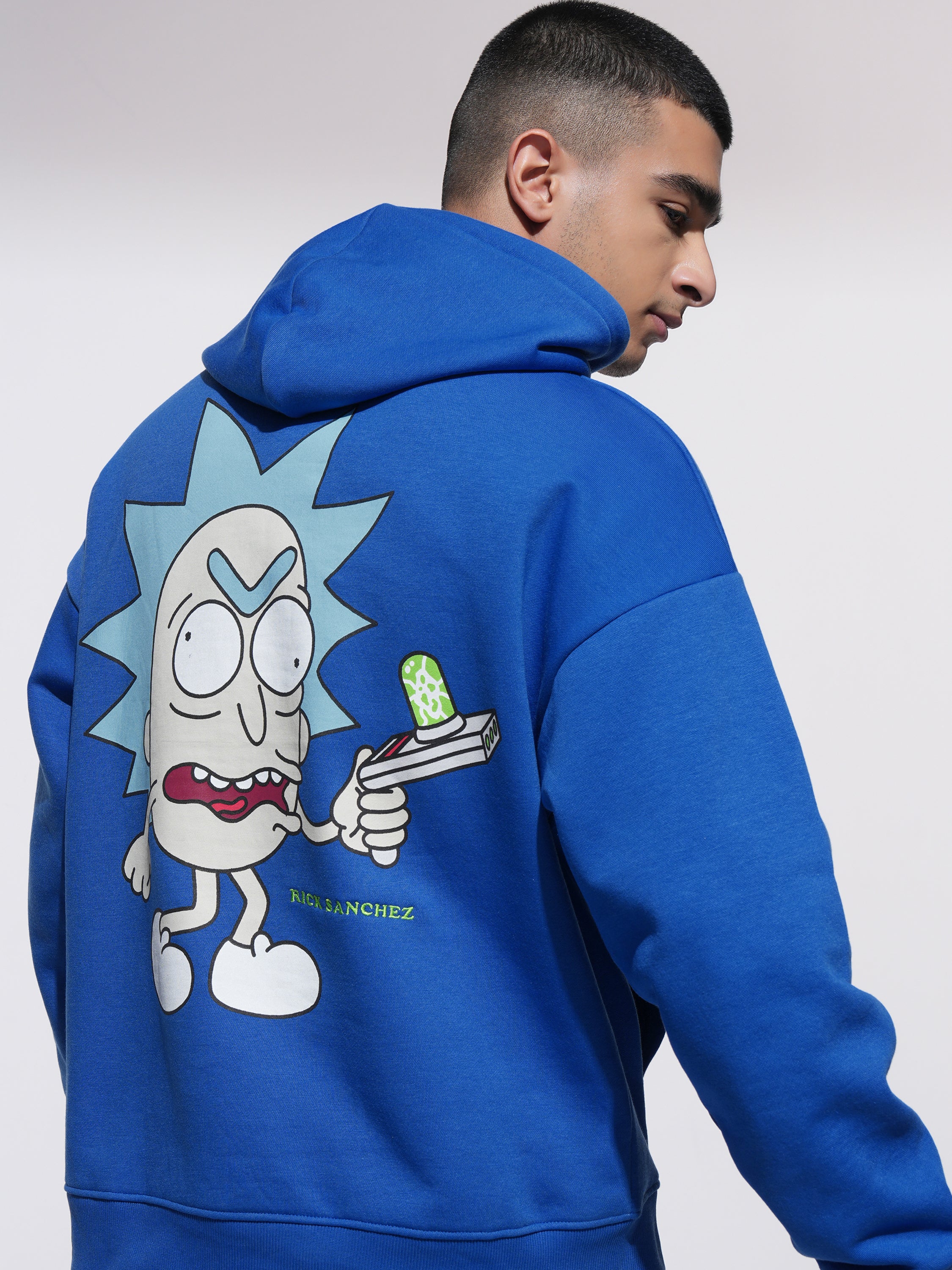 WB By Highlander Men Blue Rick Sanchez Hooded Pullover Sweatshirt - Blue - Image 1