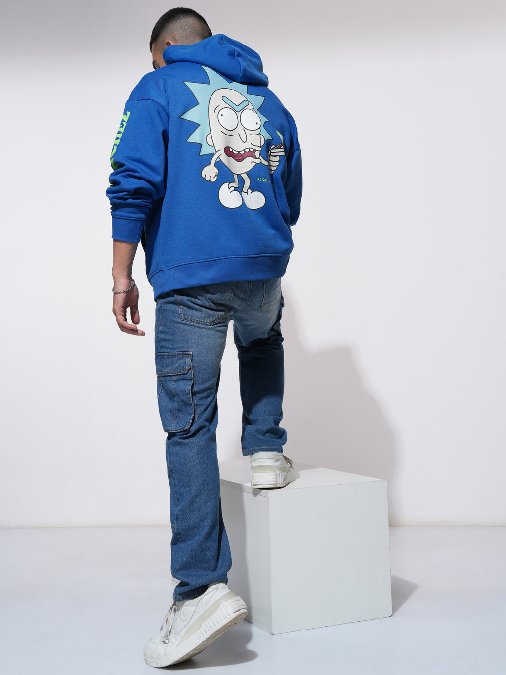 WB By Highlander Men Blue Rick Sanchez Hooded Pullover Sweatshirt - Blue - Image 2