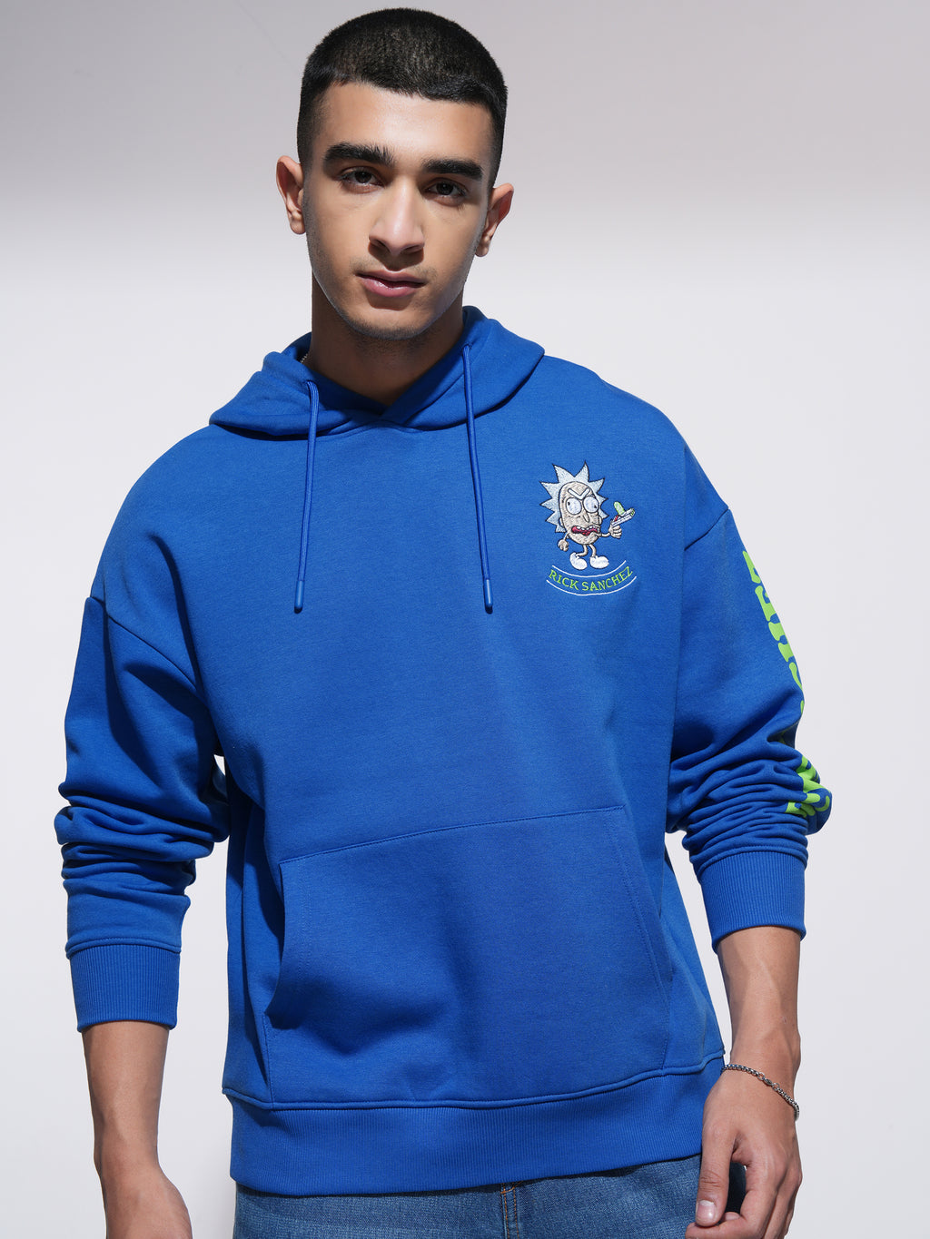 WB By Highlander Men Blue Rick Sanchez Hooded Pullover Sweatshirt - Blue - Image 3