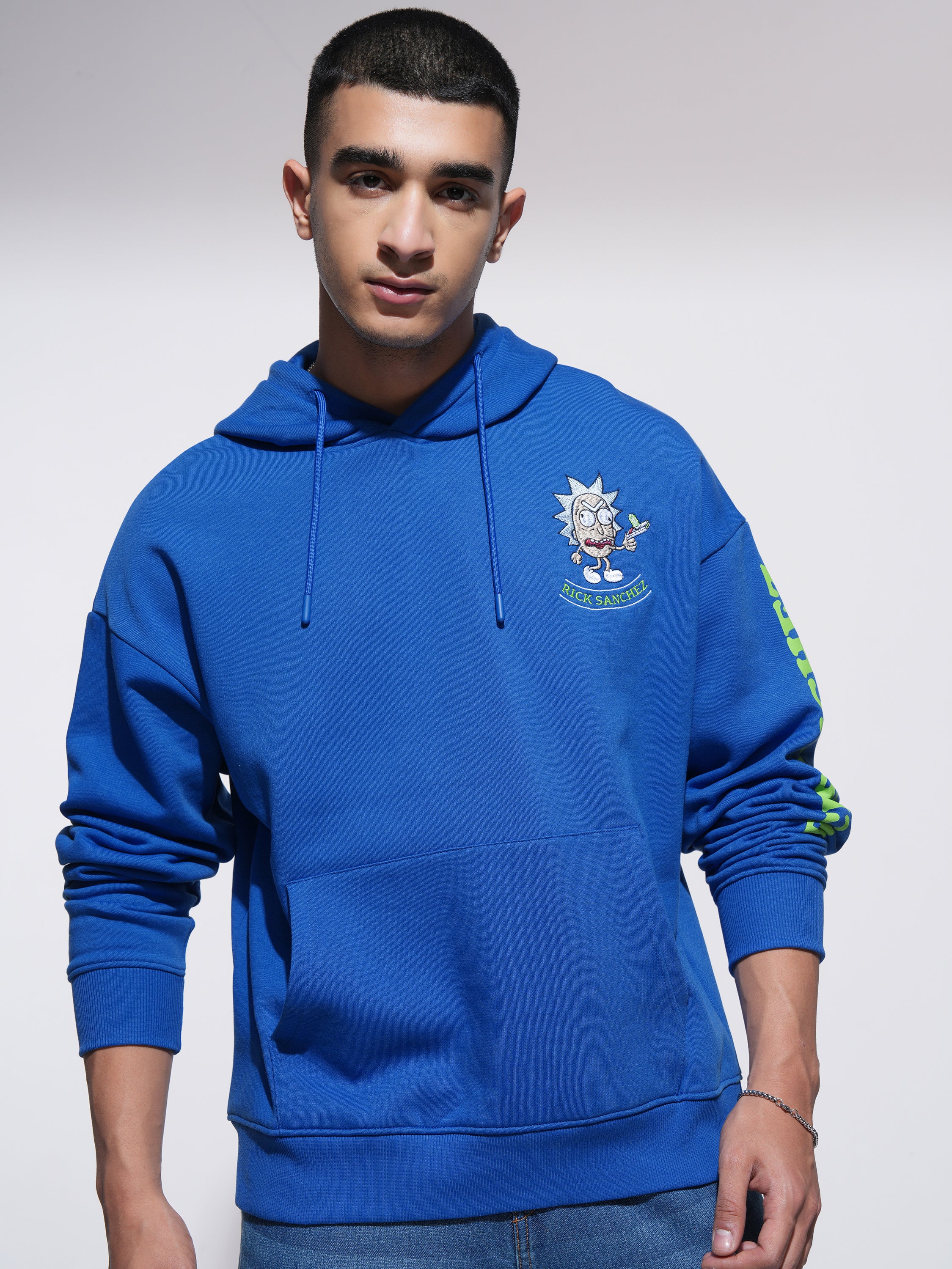 WB By Highlander Men Blue Rick Sanchez Hooded Pullover Sweatshirt - Blue - Image 3