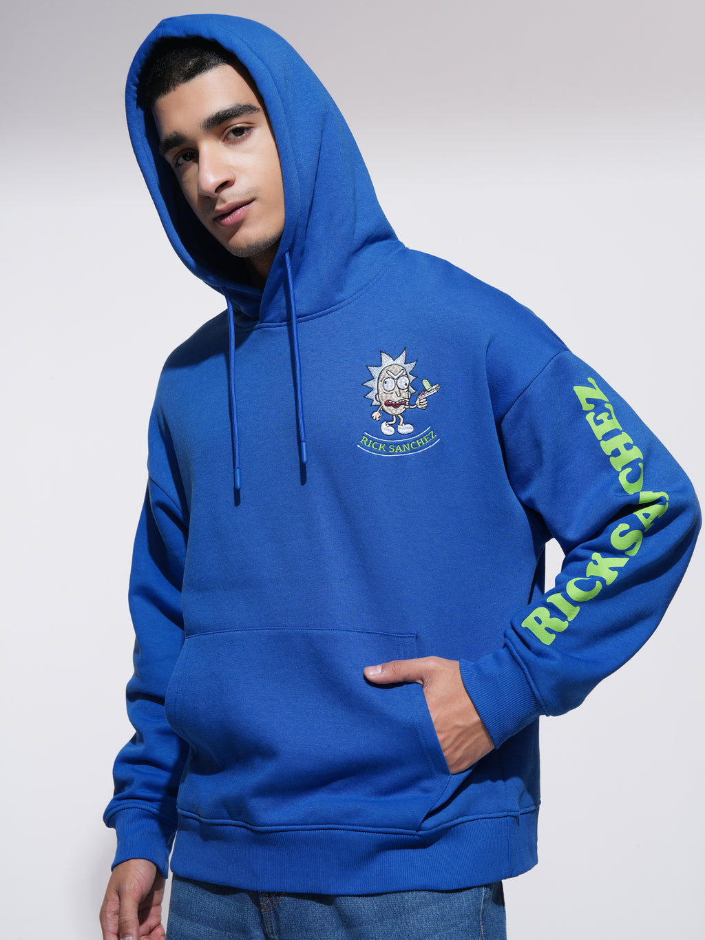 WB By Highlander Men Blue Rick Sanchez Hooded Pullover Sweatshirt - Blue - Image 4
