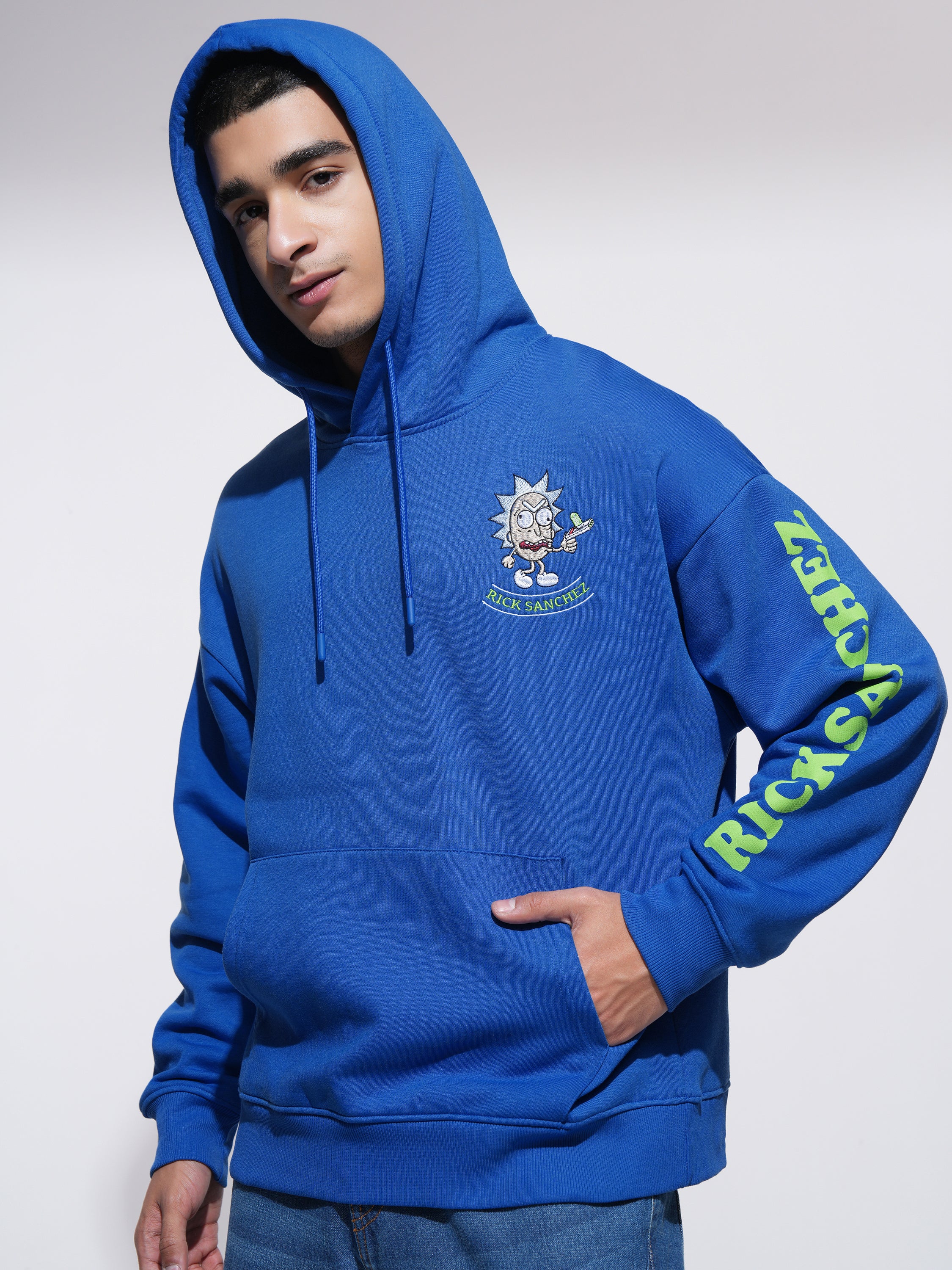 WB By Highlander Men Blue Rick Sanchez Hooded Pullover Sweatshirt - Blue - Image 4