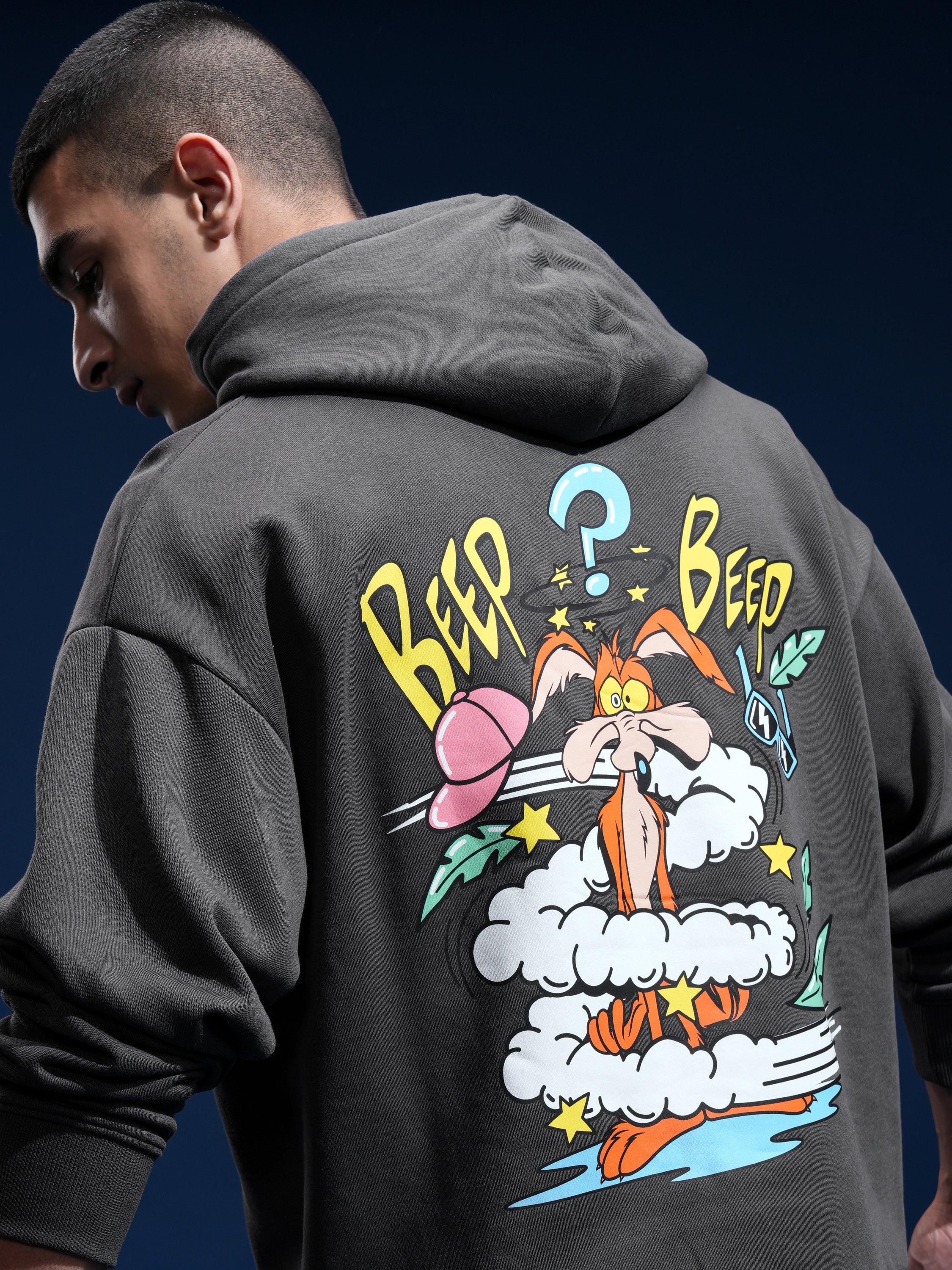 WB By Highlander Men Grey Looney Tunes Hooded Pullover Sweatshirt - Grey - Image 1