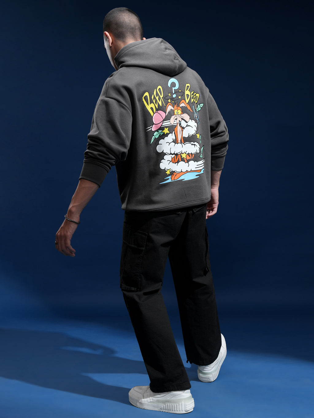 WB By Highlander Men Grey Looney Tunes Hooded Pullover Sweatshirt - Grey - Image 2