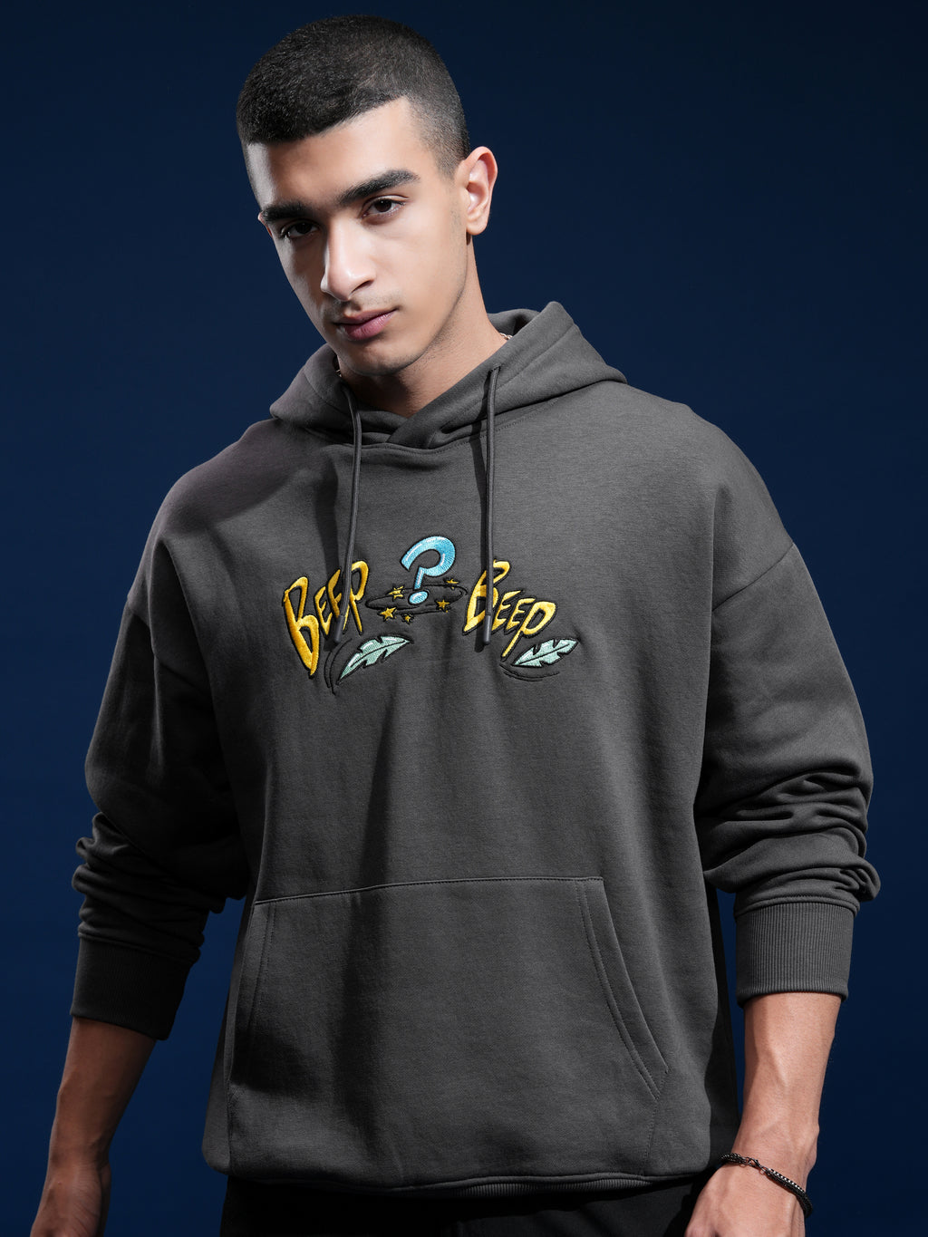 WB By Highlander Men Grey Looney Tunes Hooded Pullover Sweatshirt - Grey - Image 3
