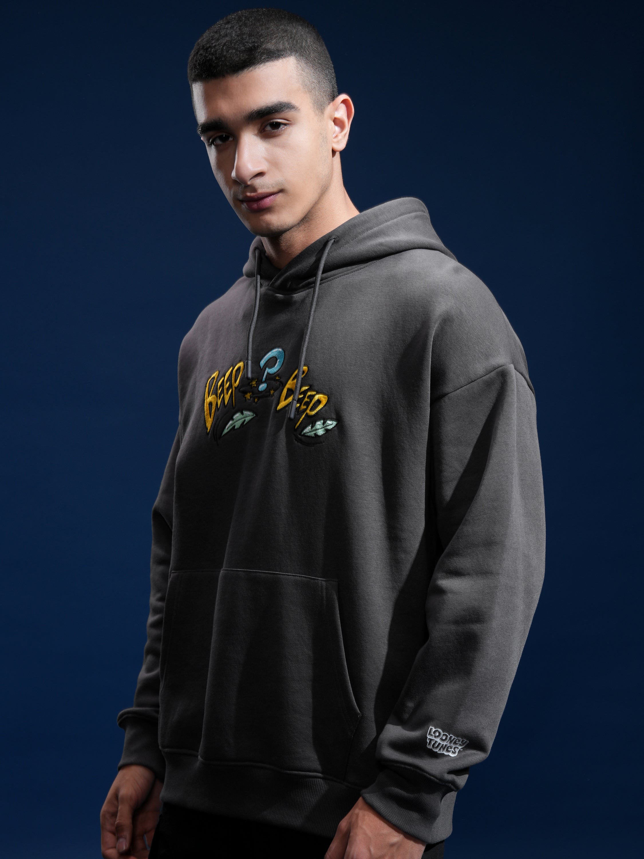 WB By Highlander Men Grey Looney Tunes Hooded Pullover Sweatshirt - Grey - Image 4