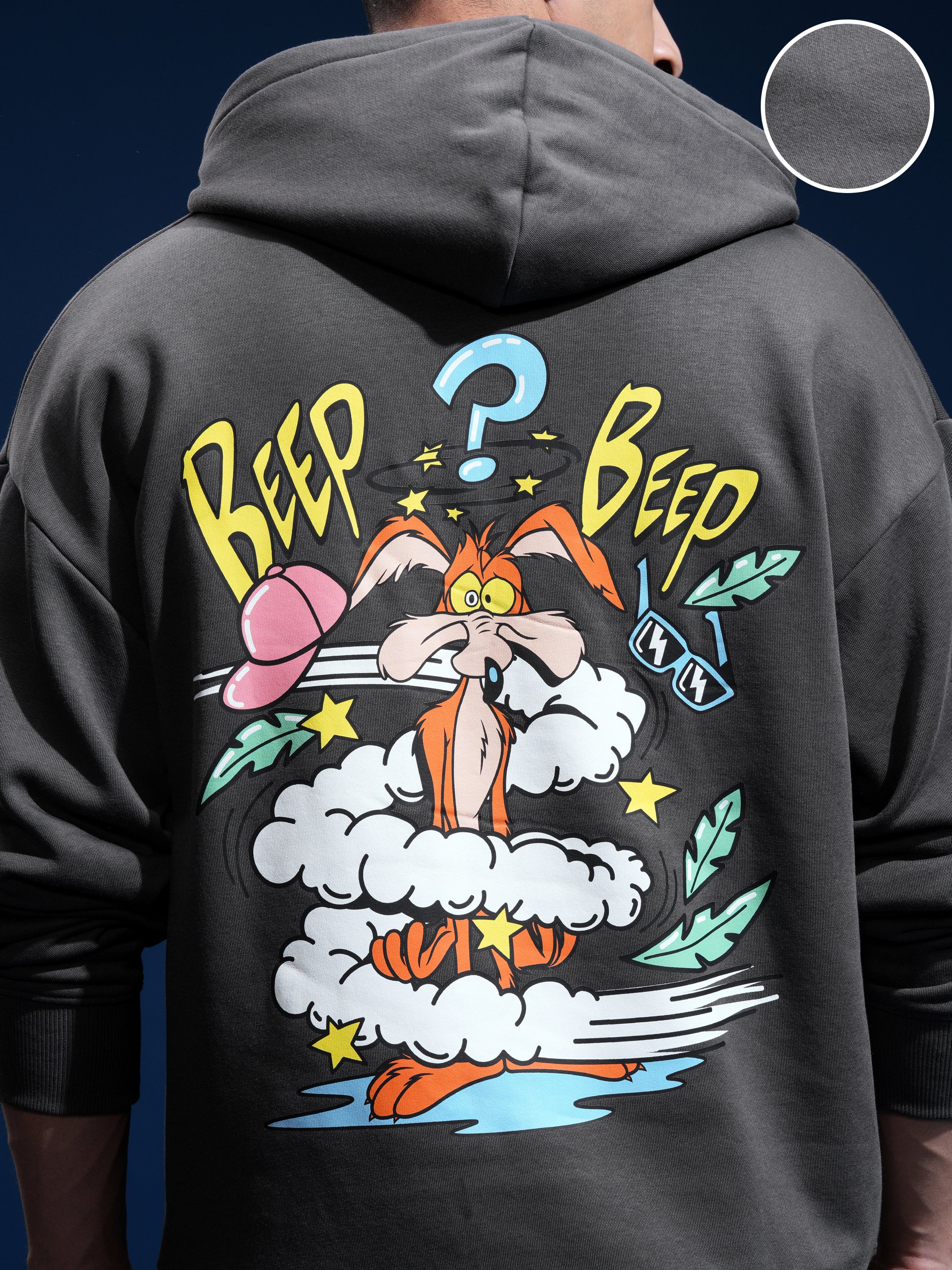 WB By Highlander Men Grey Looney Tunes Hooded Pullover Sweatshirt - Grey - Image 5
