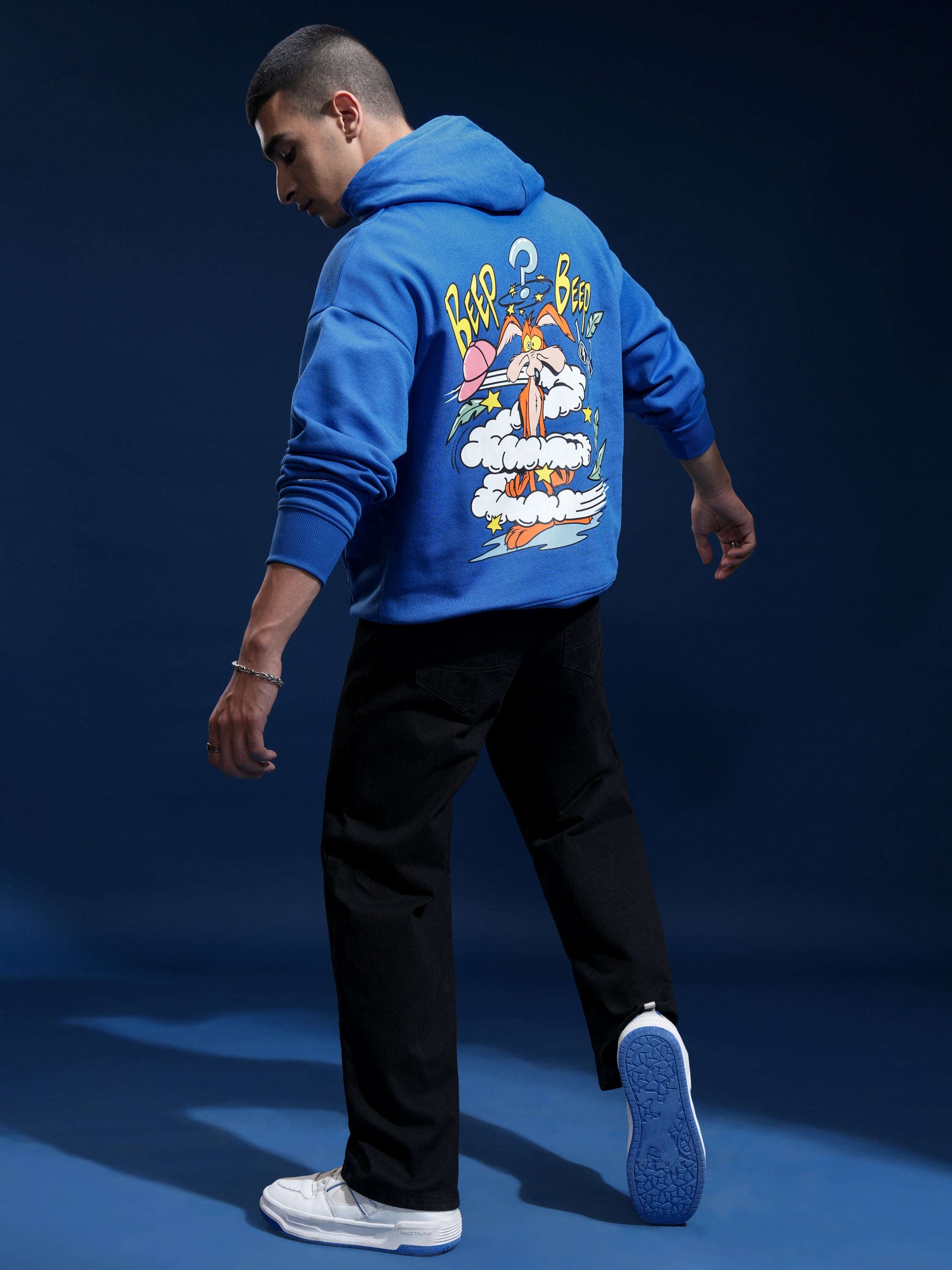 WB By Highlander Men Blue Looney Tunes Hooded Pullover Sweatshirt - Blue - Image 2