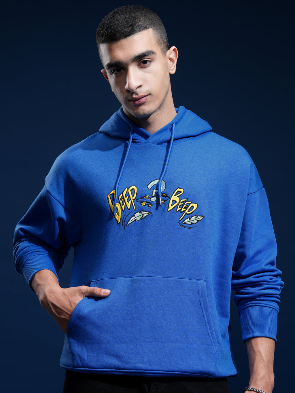 WB By Highlander Men Blue Looney Tunes Hooded Pullover Sweatshirt - Blue - Image 3