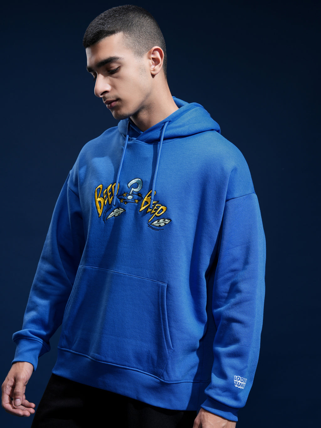 WB By Highlander Men Blue Looney Tunes Hooded Pullover Sweatshirt - Blue - Image 4