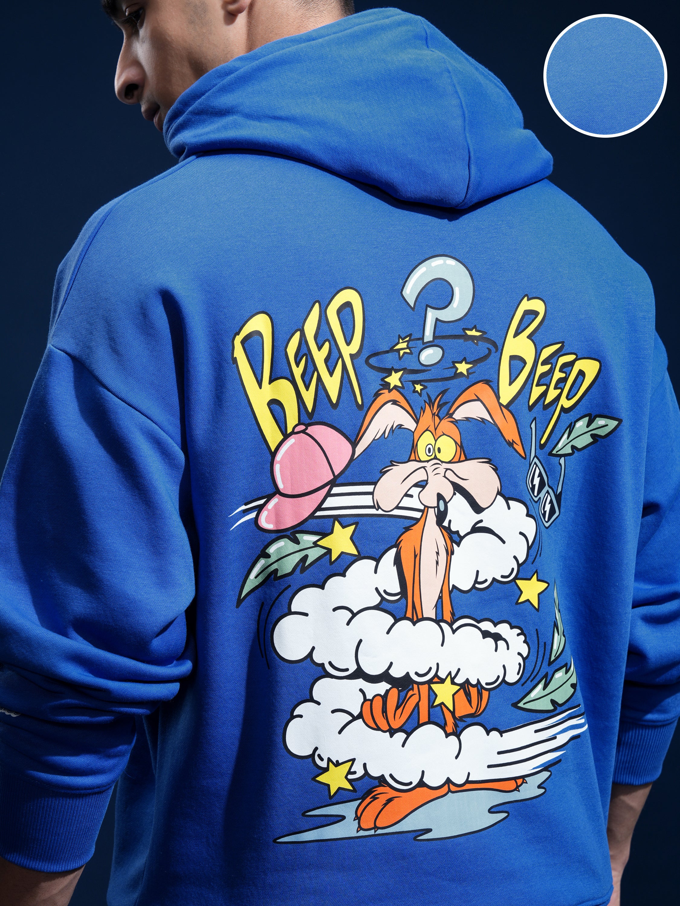 WB By Highlander Men Blue Looney Tunes Hooded Pullover Sweatshirt - Blue - Image 5