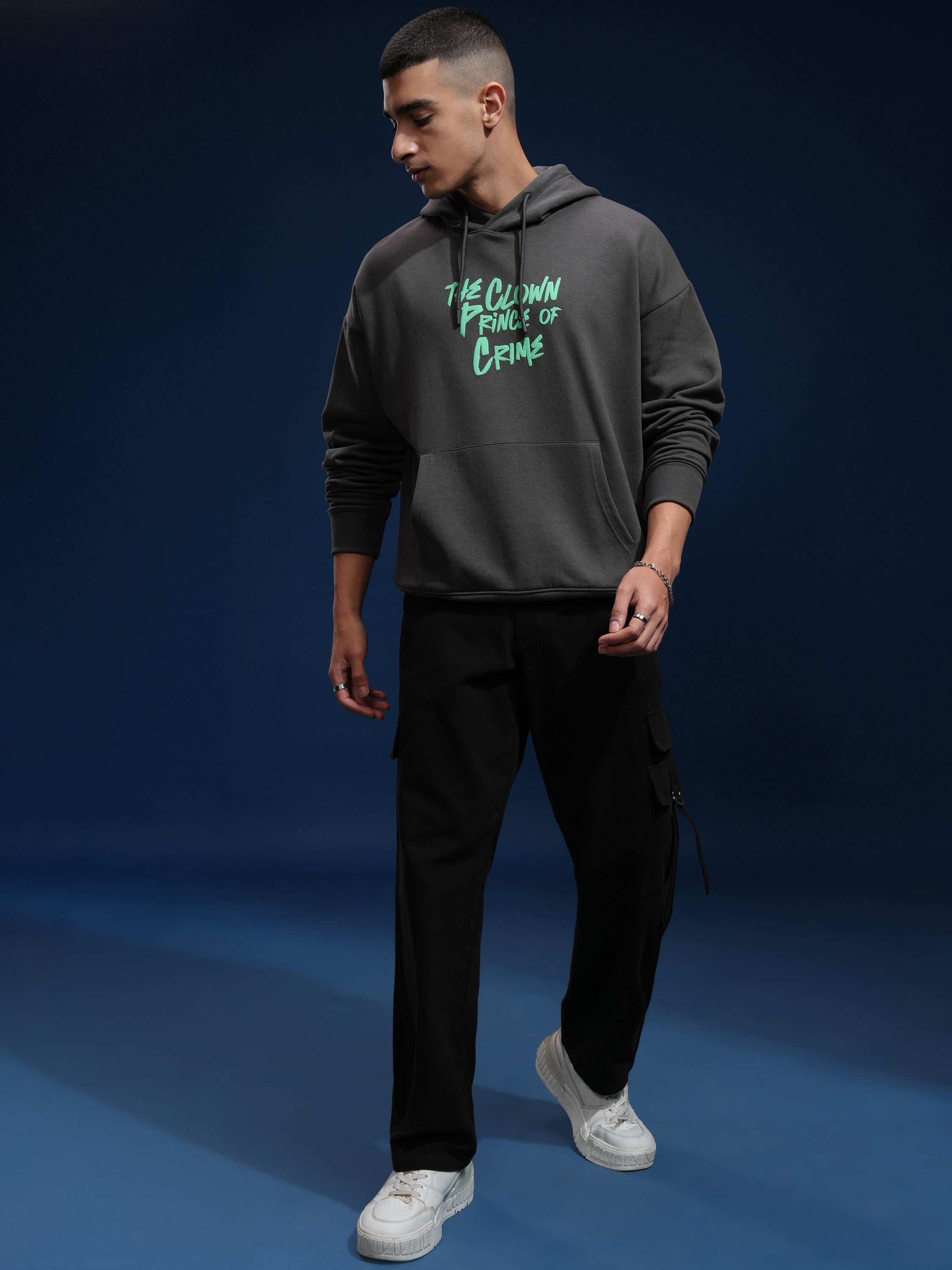 DC By Highlander Men Grey Joker Hooded Pullover Sweatshirt - Grey - Image 2