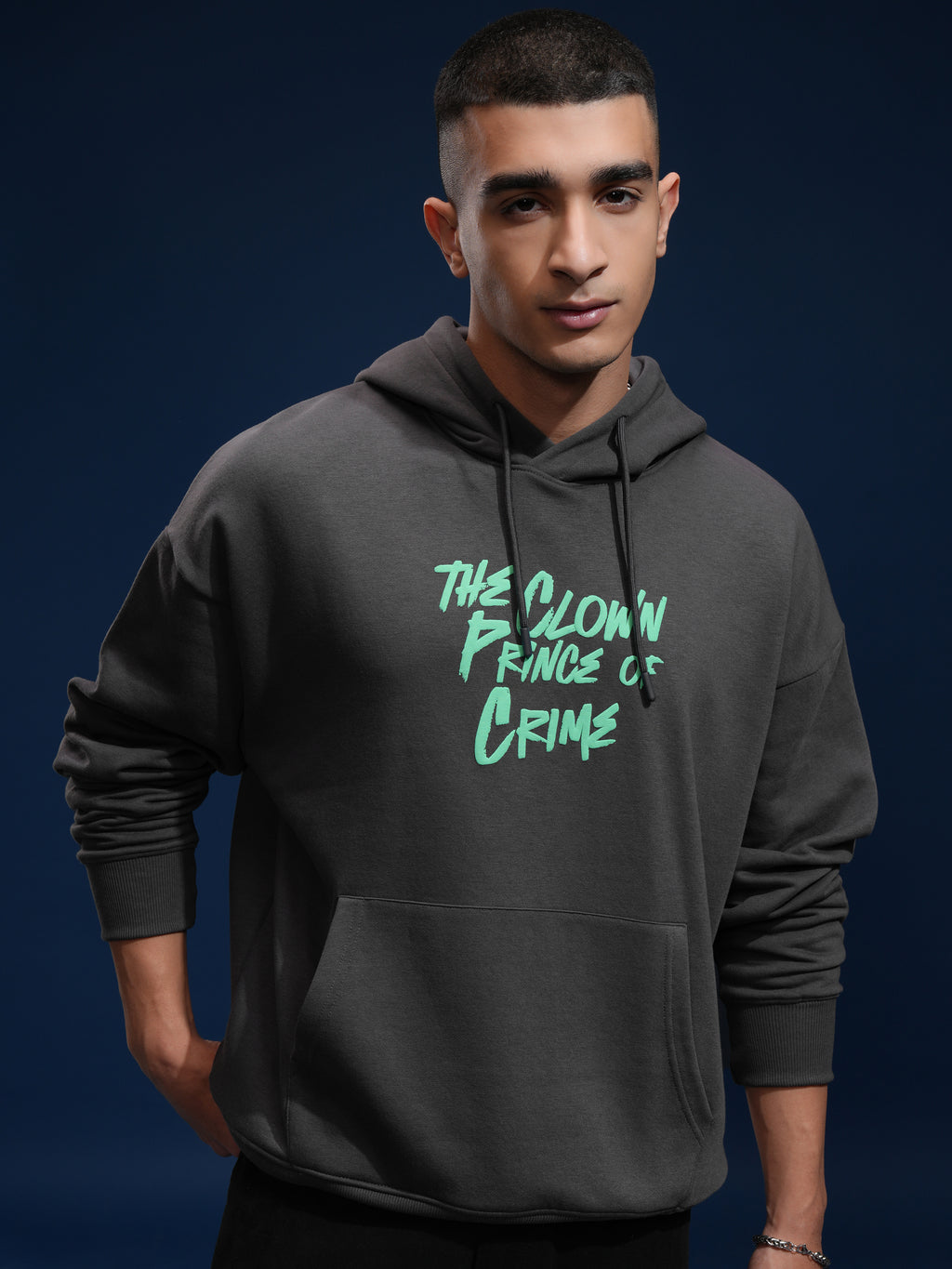 DC By Highlander Men Grey Joker Hooded Pullover Sweatshirt - Grey - Image 3