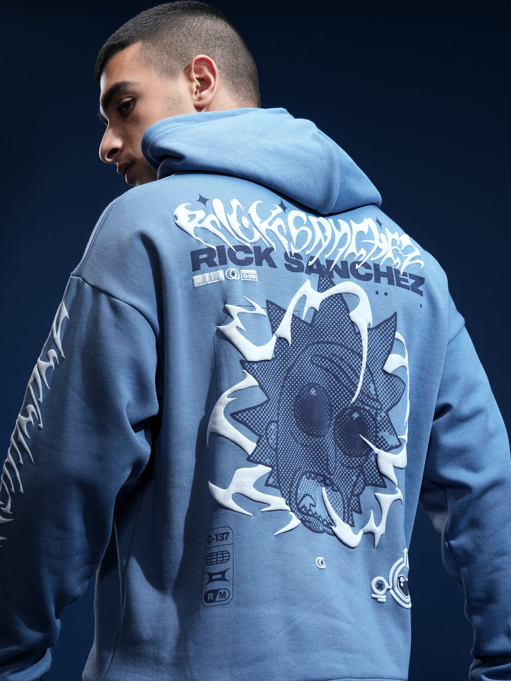 WB By Highlander Men Blue Rick Sanchez Hooded Pullover Sweatshirt - Blue - Image 1