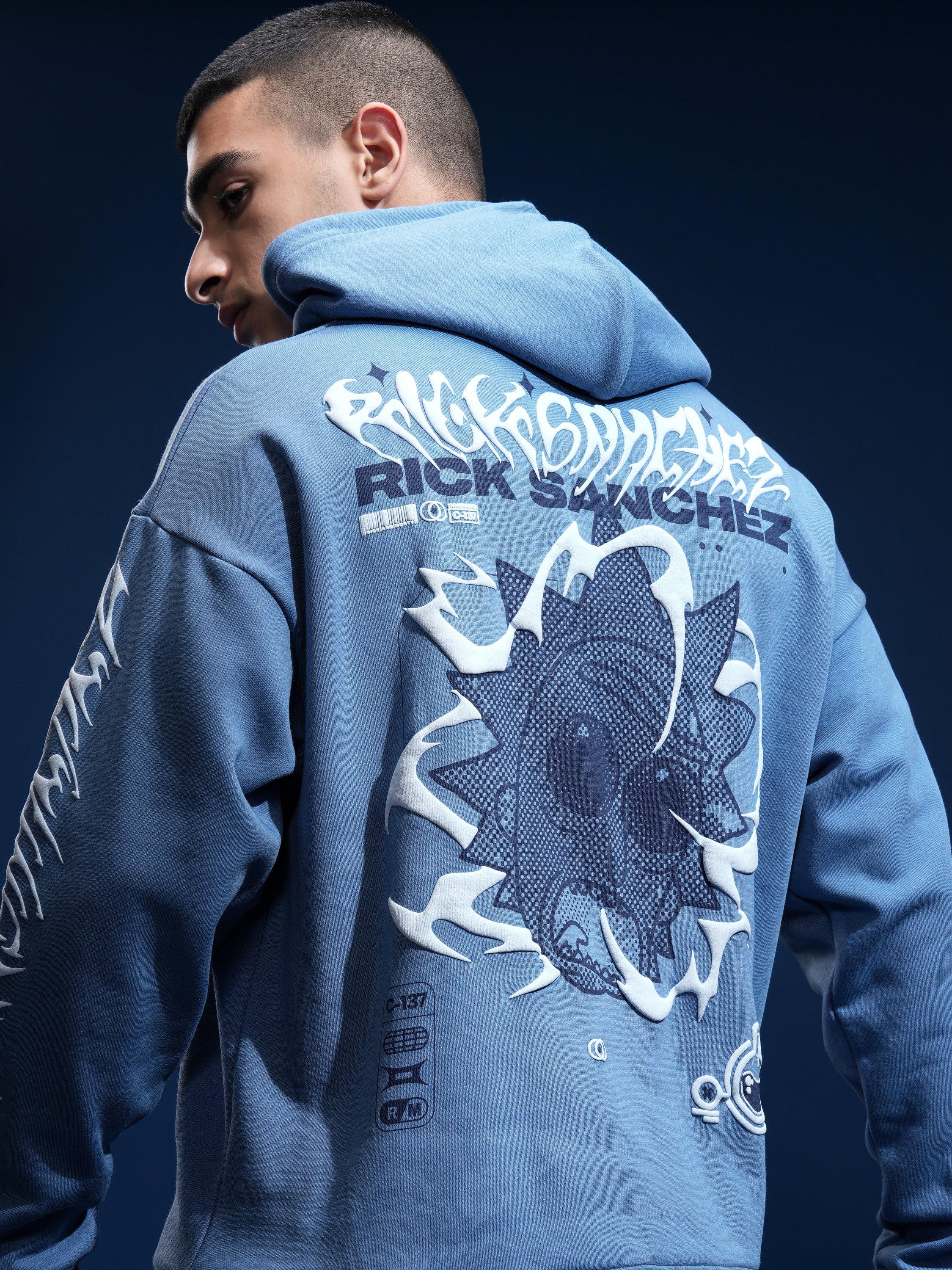 WB By Highlander Men Blue Rick Sanchez Hooded Pullover Sweatshirt - Blue - Image 1