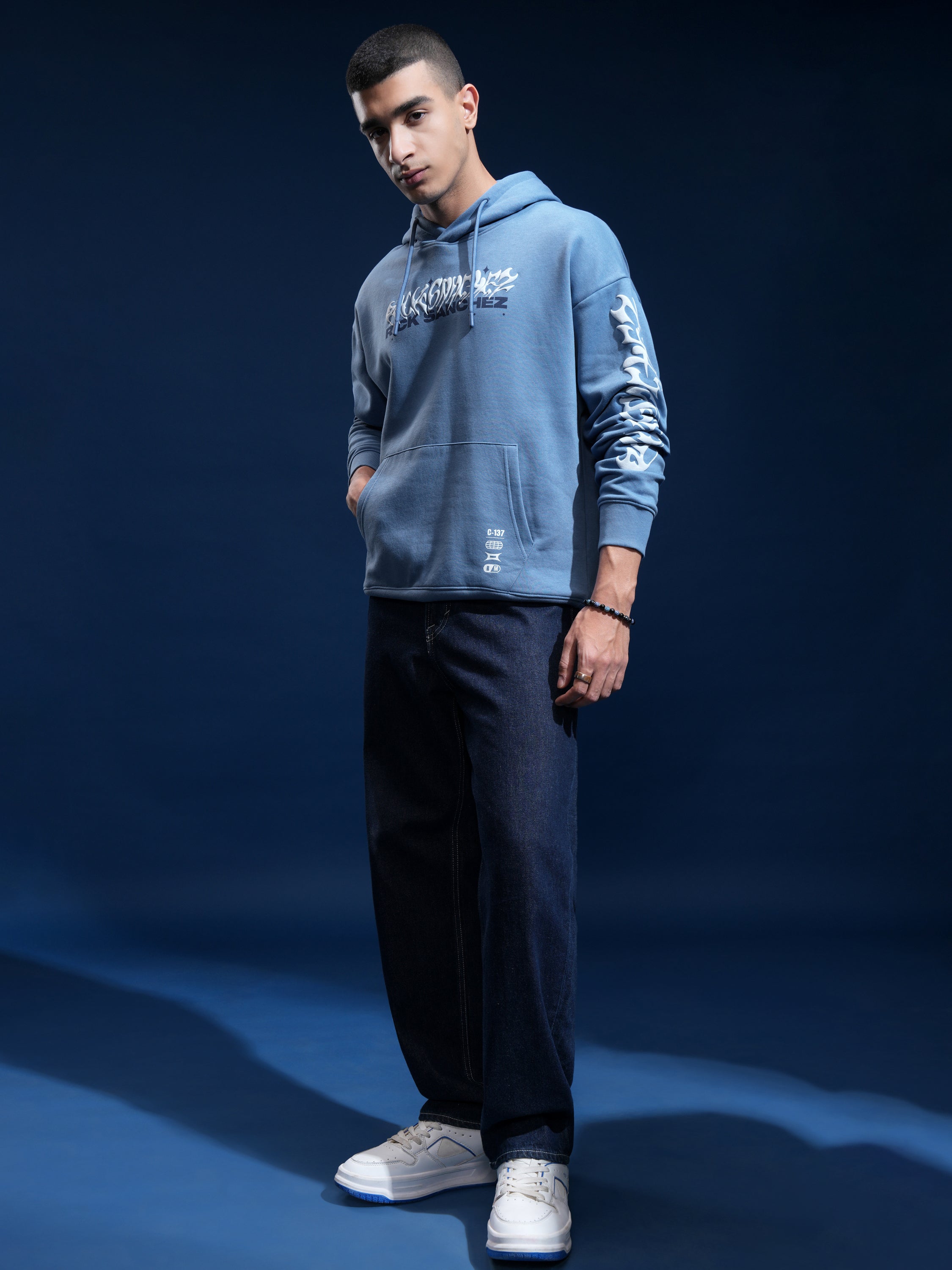 WB By Highlander Men Blue Rick Sanchez Hooded Pullover Sweatshirt - Blue - Image 2