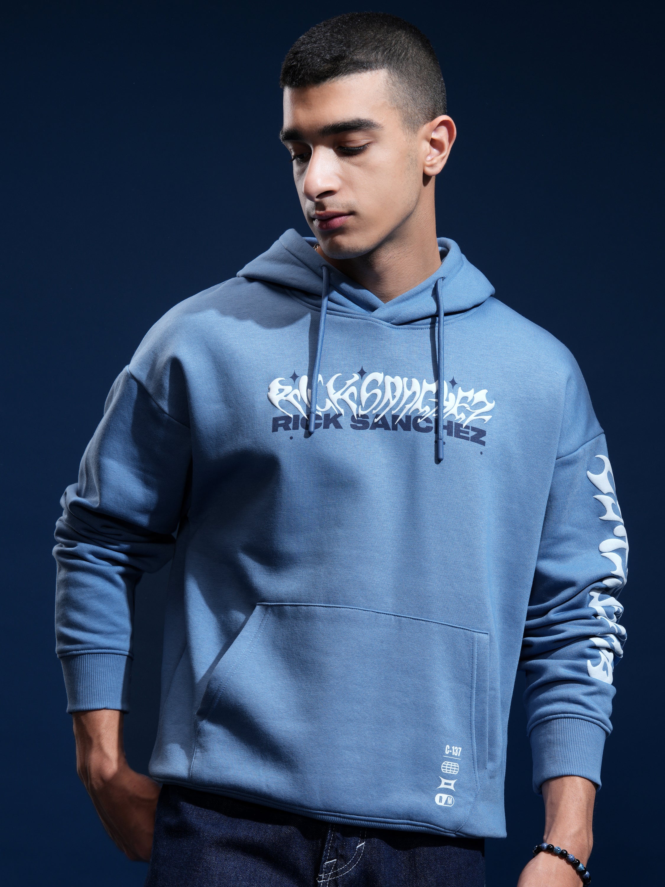 WB By Highlander Men Blue Rick Sanchez Hooded Pullover Sweatshirt - Blue - Image 3
