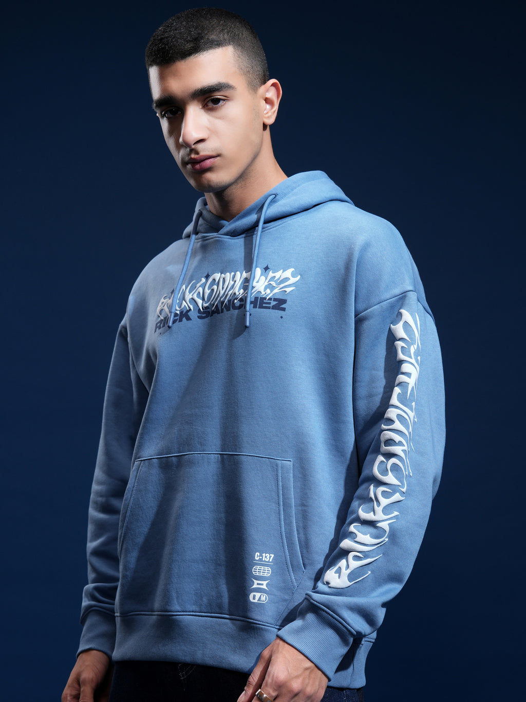 WB By Highlander Men Blue Rick Sanchez Hooded Pullover Sweatshirt - Blue - Image 4
