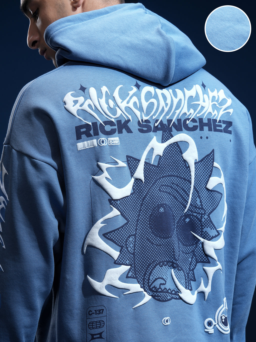WB By Highlander Men Blue Rick Sanchez Hooded Pullover Sweatshirt - Blue - Image 5