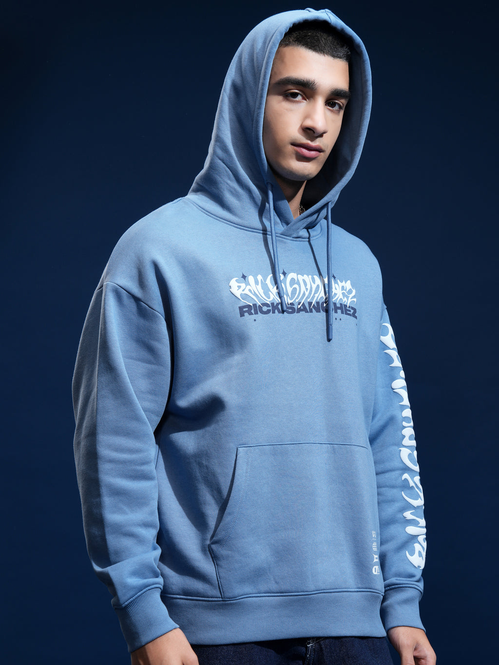 WB By Highlander Men Blue Rick Sanchez Hooded Pullover Sweatshirt - Blue - Image 6