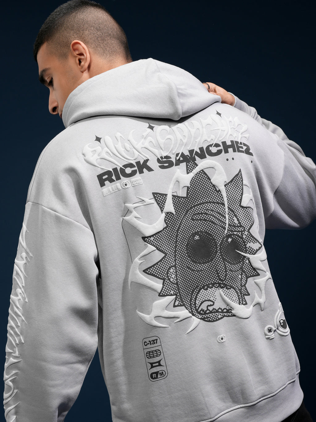WB By Highlander Men Grey Rick Sanchez Hooded Pullover Sweatshirt - Grey - Image 1