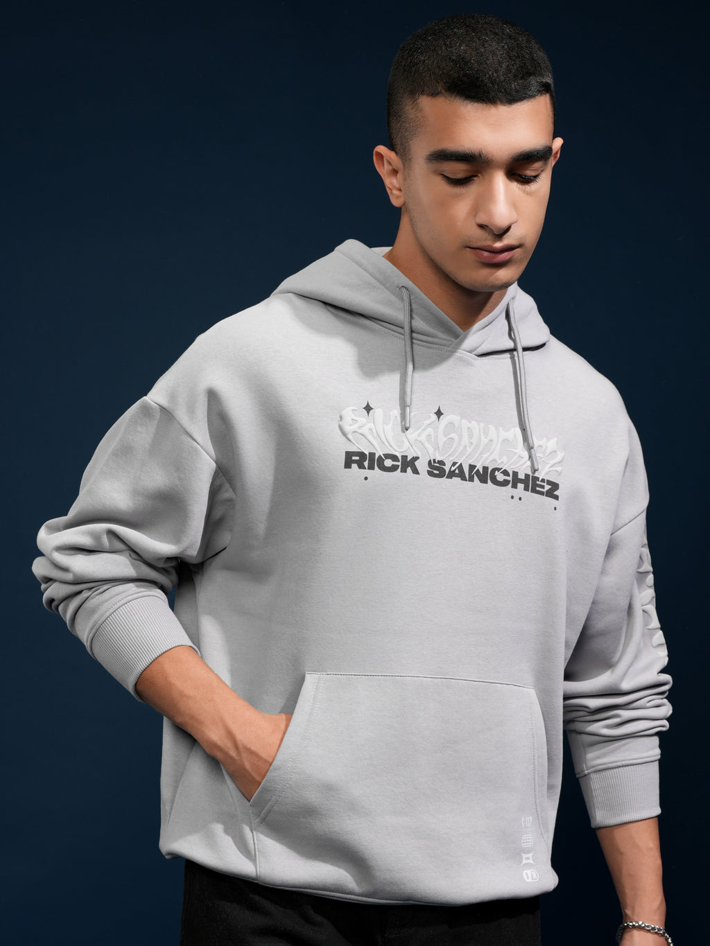 WB By Highlander Men Grey Rick Sanchez Hooded Pullover Sweatshirt - Grey - Image 3