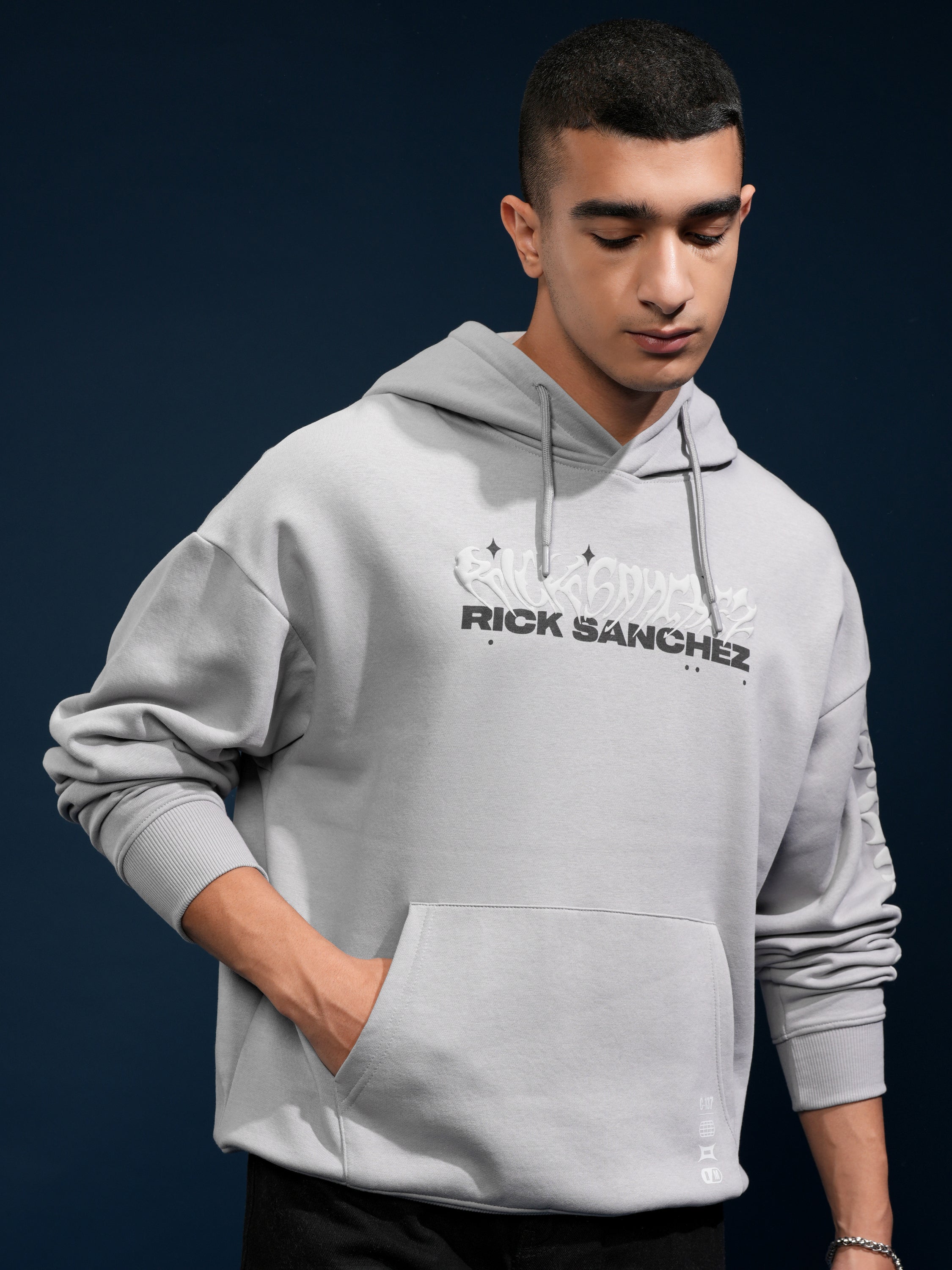 WB By Highlander Men Grey Rick Sanchez Hooded Pullover Sweatshirt - Grey - Image 3