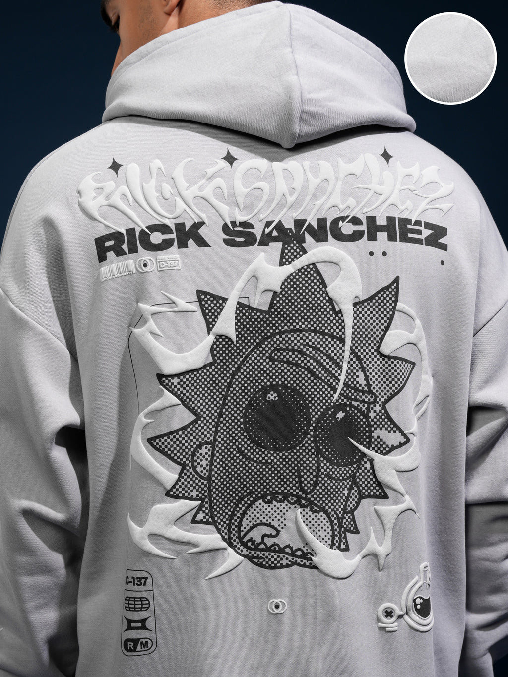 WB By Highlander Men Grey Rick Sanchez Hooded Pullover Sweatshirt - Grey - Image 5