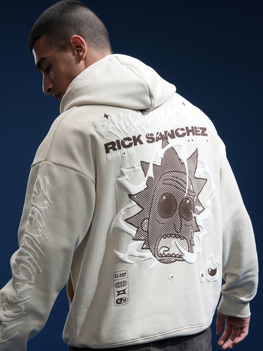 WB By Highlander Men Beige Rick Sanchez Hooded Pullover Sweatshirt - Beige - Image 1