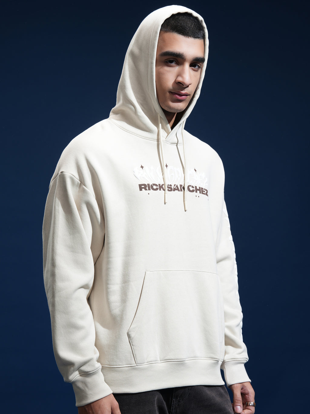 WB By Highlander Men Beige Rick Sanchez Hooded Pullover Sweatshirt - Beige - Image 6