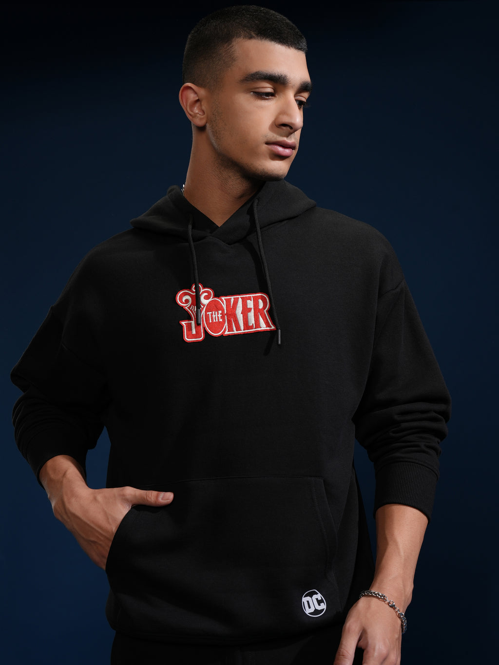 DC By Highlander Men Black Joker Hooded Pullover Sweatshirt - Black - Image 3