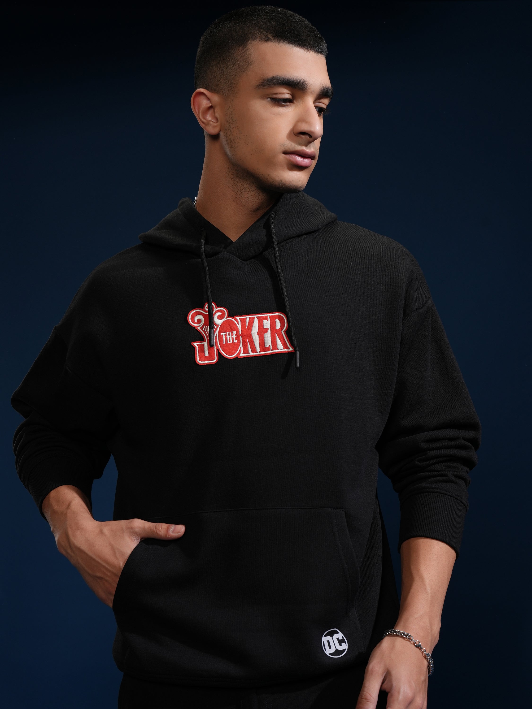 DC By Highlander Men Black Joker Hooded Pullover Sweatshirt - Black - Image 3