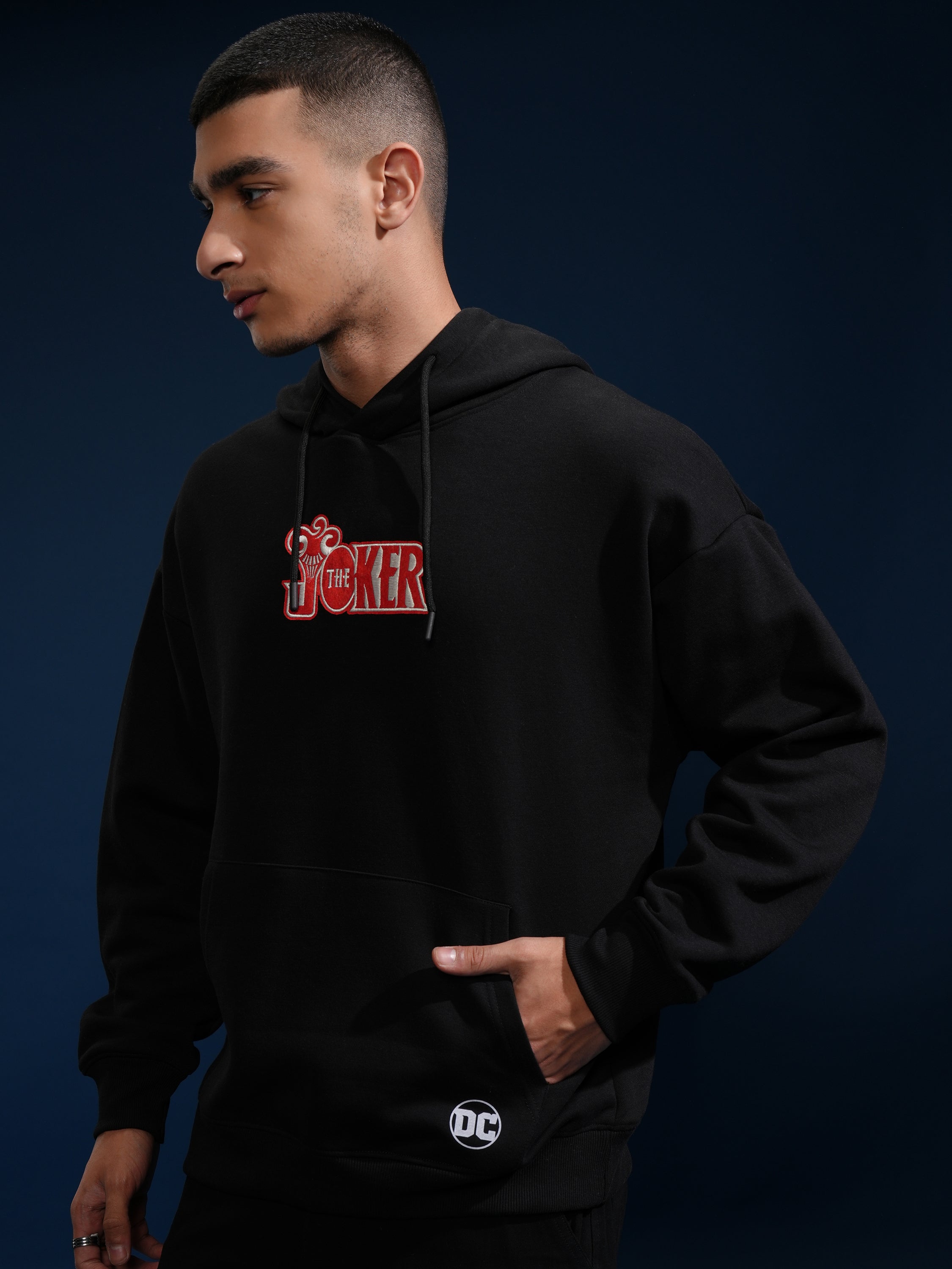 DC By Highlander Men Black Joker Hooded Pullover Sweatshirt - Black - Image 4