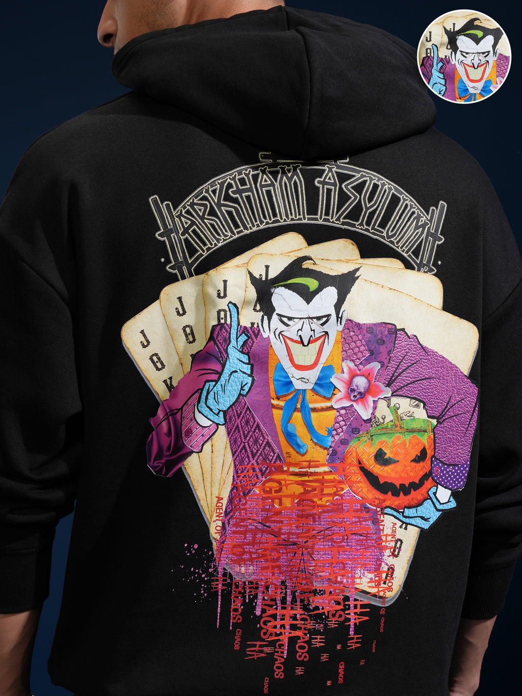 DC By Highlander Men Black Joker Hooded Pullover Sweatshirt - Black - Image 7