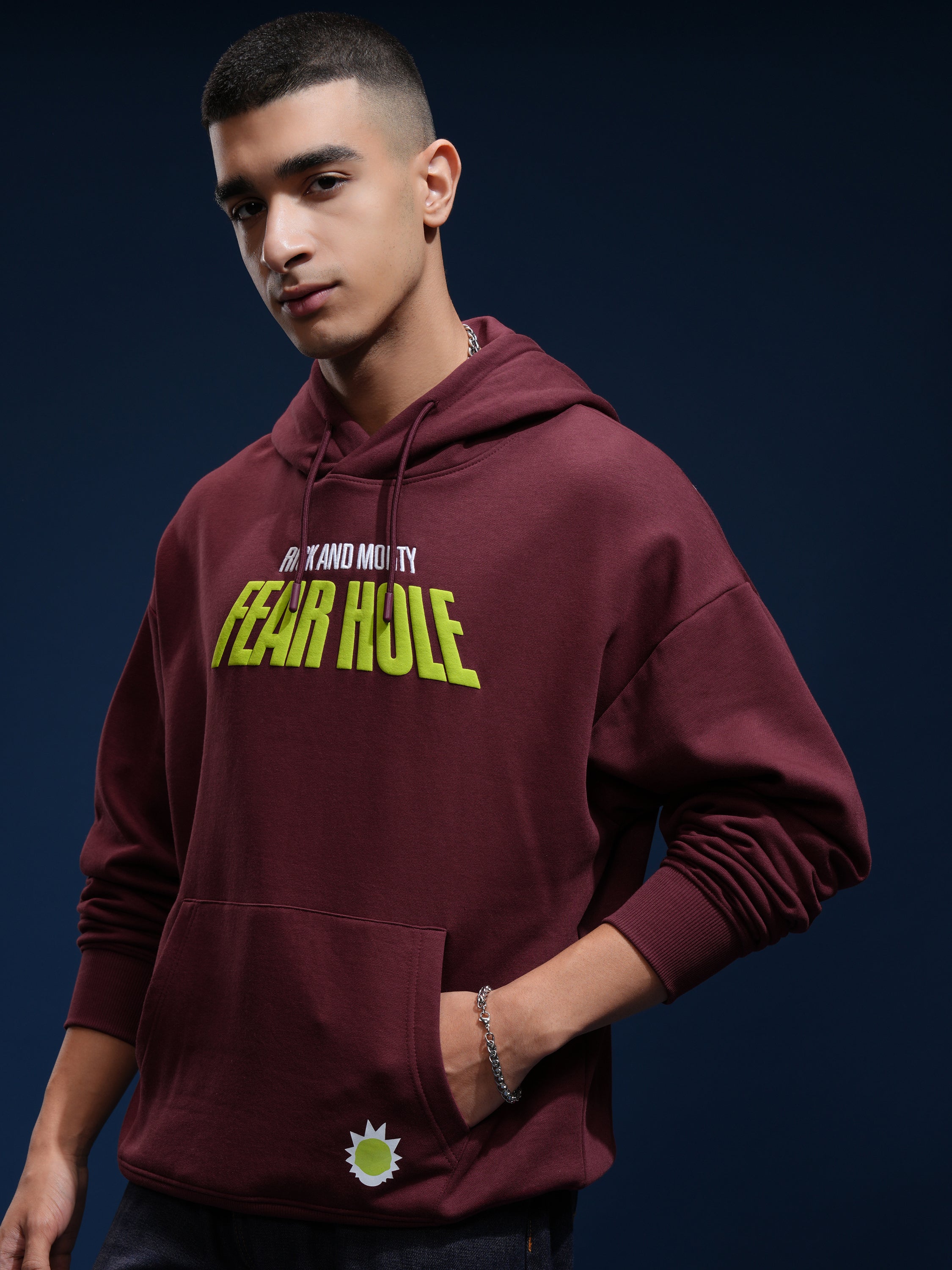WB By Highlander Men Maroon Rick And Morty Hooded Pullover Sweatshirt - Maroon - Image 4