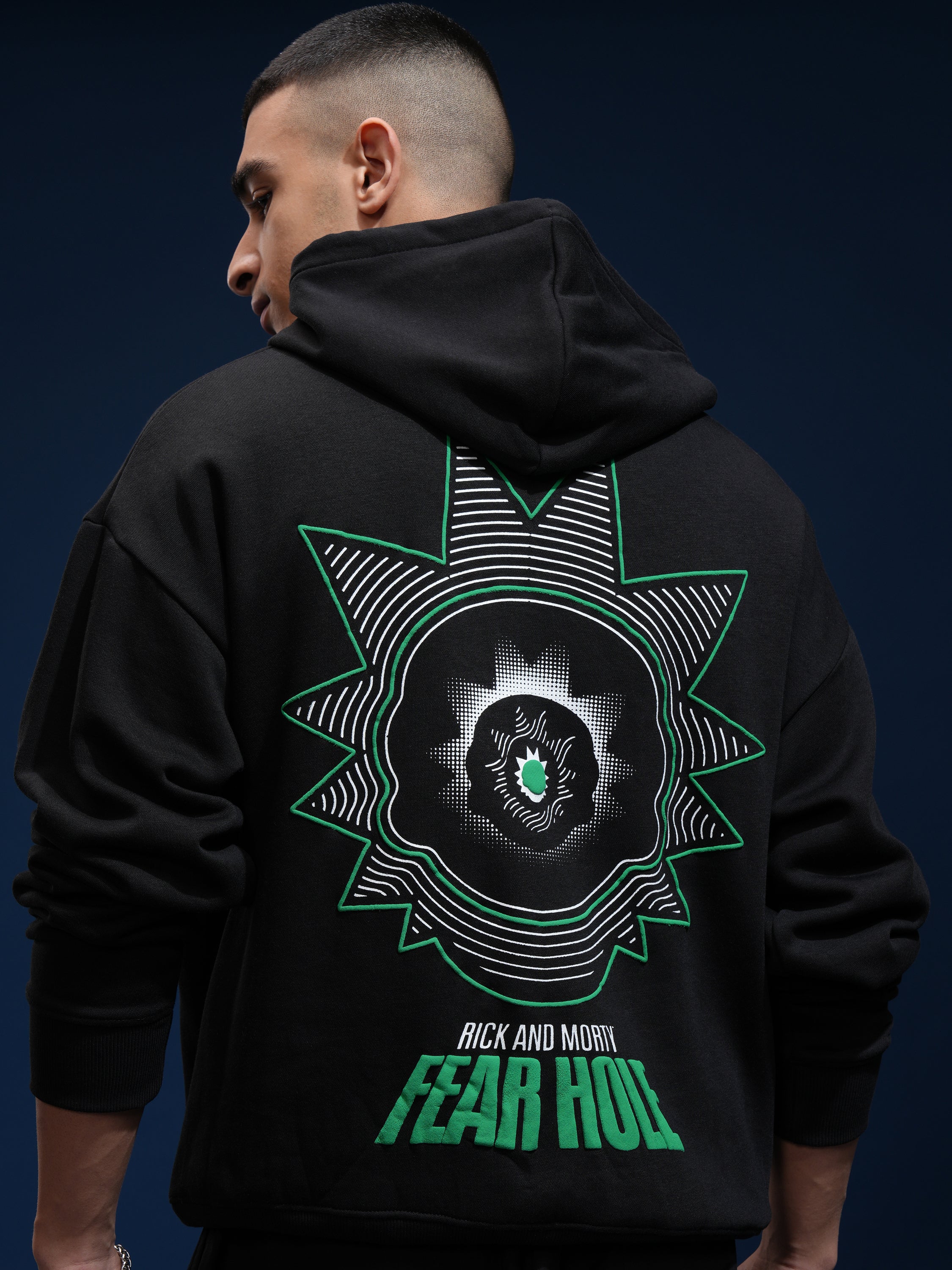 WB By Highlander Men Black Rick And Morty Hooded Pullover Sweatshirt - Black - Image 1