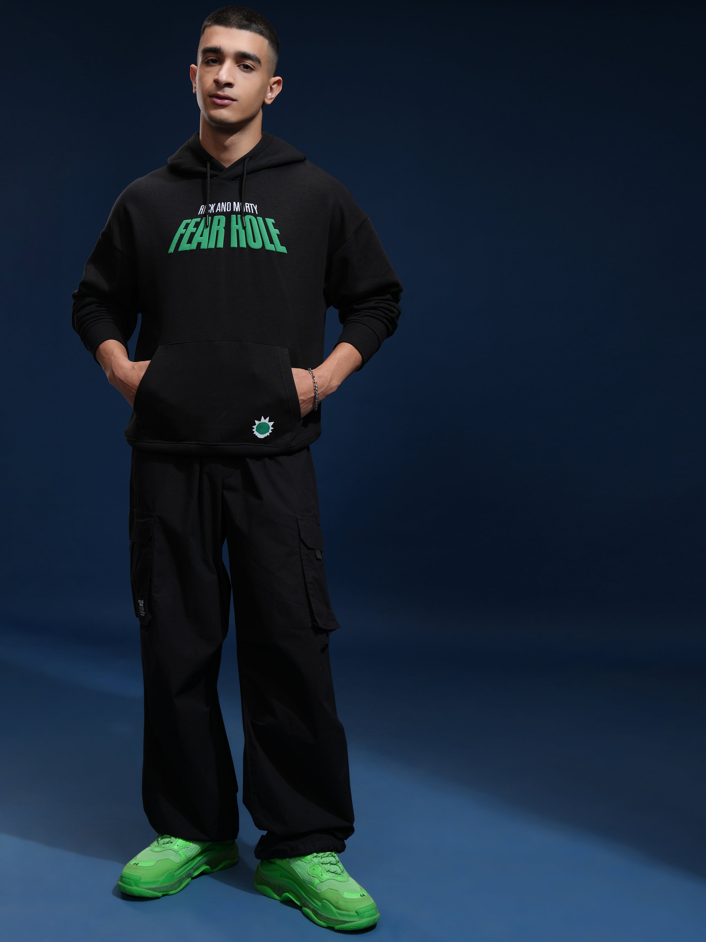 WB By Highlander Men Black Rick And Morty Hooded Pullover Sweatshirt - Black - Image 2