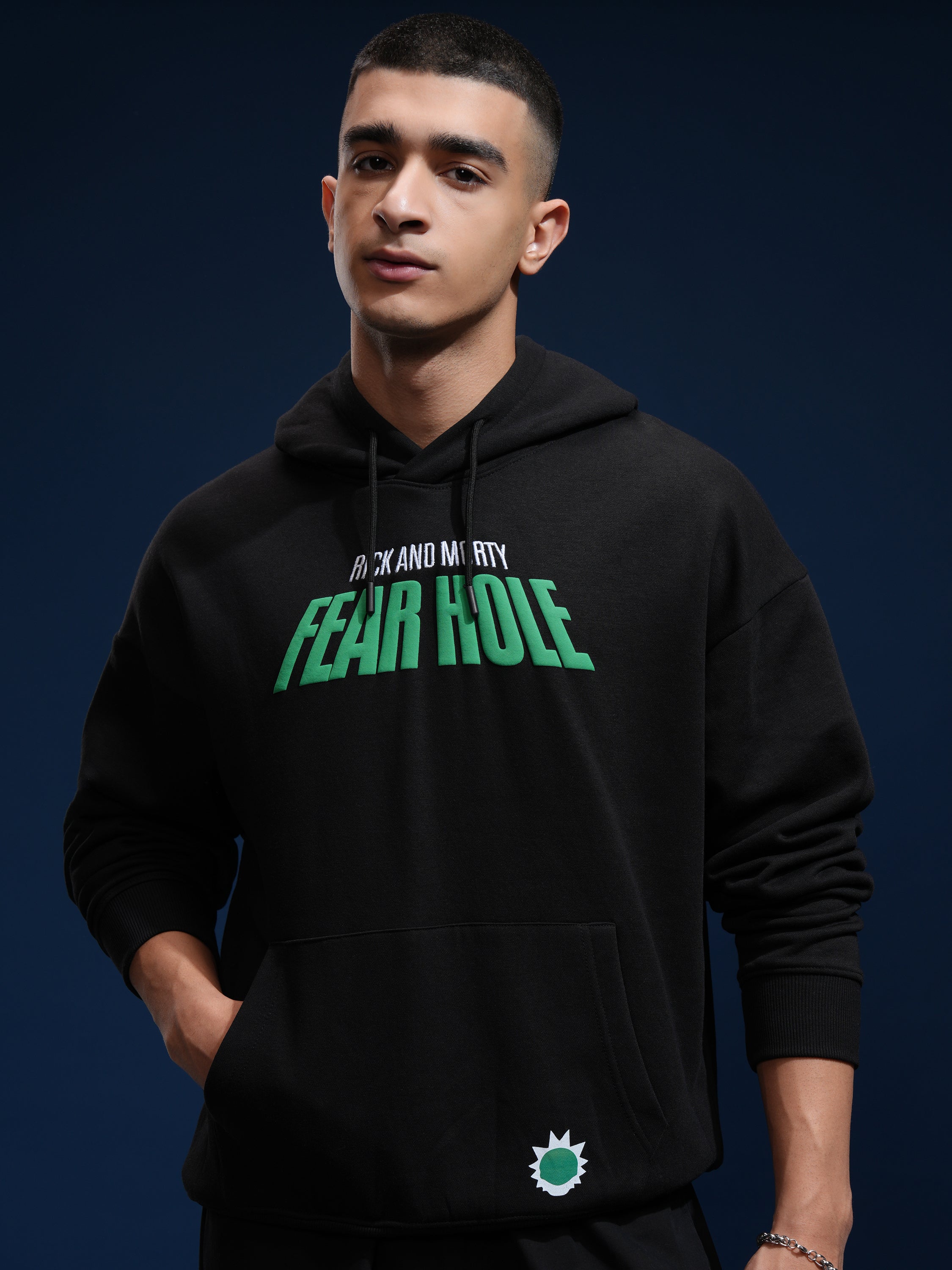 WB By Highlander Men Black Rick And Morty Hooded Pullover Sweatshirt - Black - Image 3