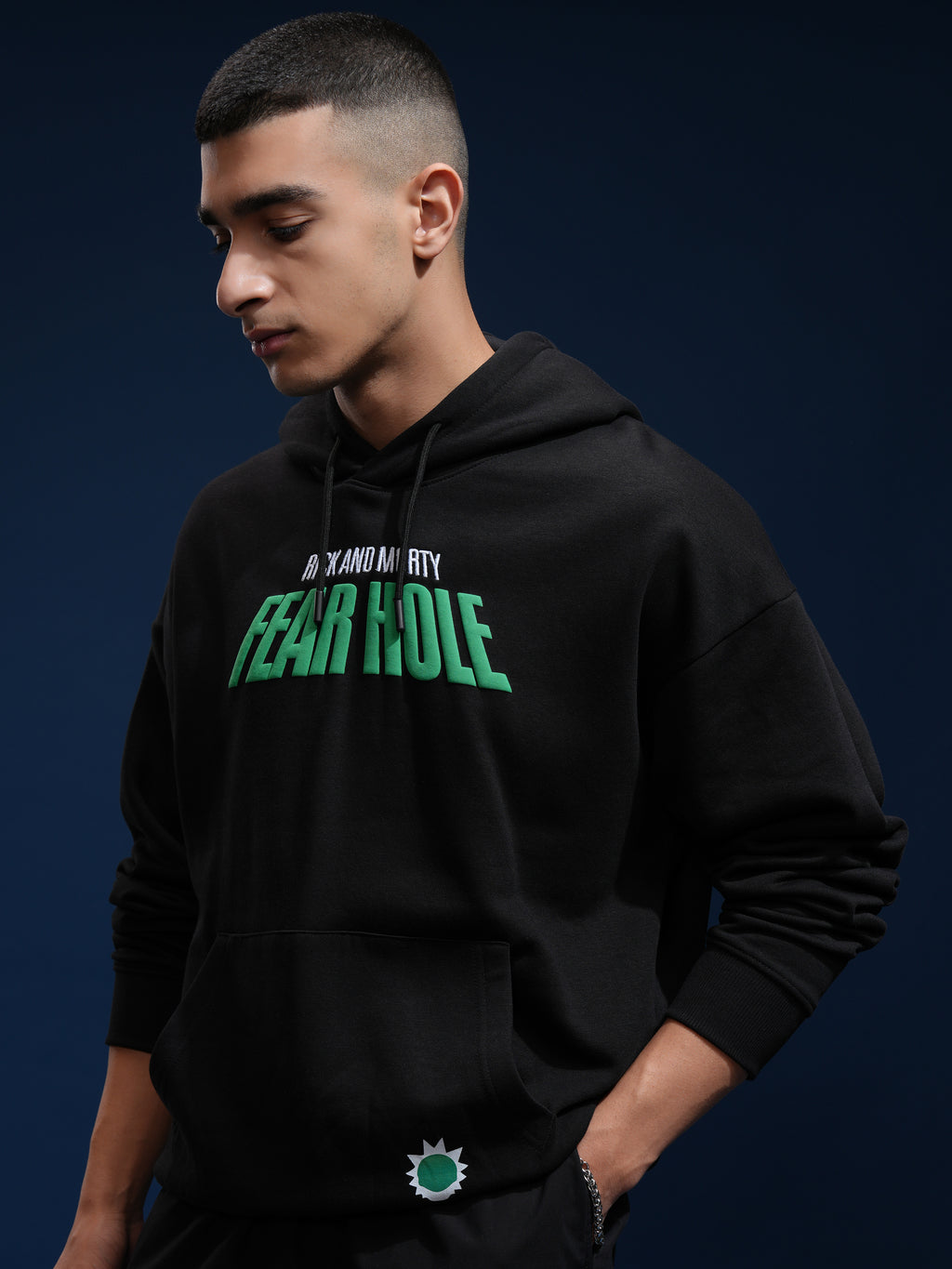 WB By Highlander Men Black Rick And Morty Hooded Pullover Sweatshirt - Black - Image 4