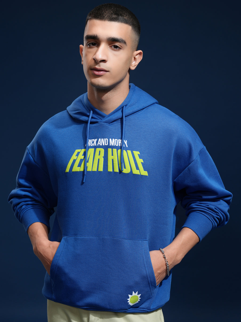 WB By Highlander Men Blue Rick And Morty Hooded Pullover Sweatshirt - Blue - Image 3