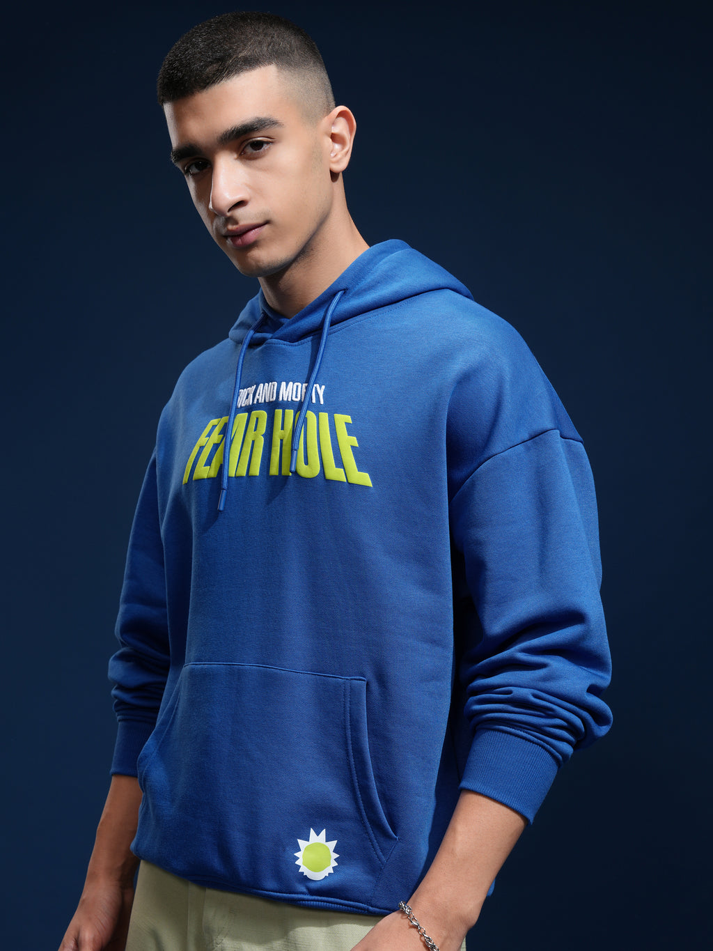 WB By Highlander Men Blue Rick And Morty Hooded Pullover Sweatshirt - Blue - Image 4