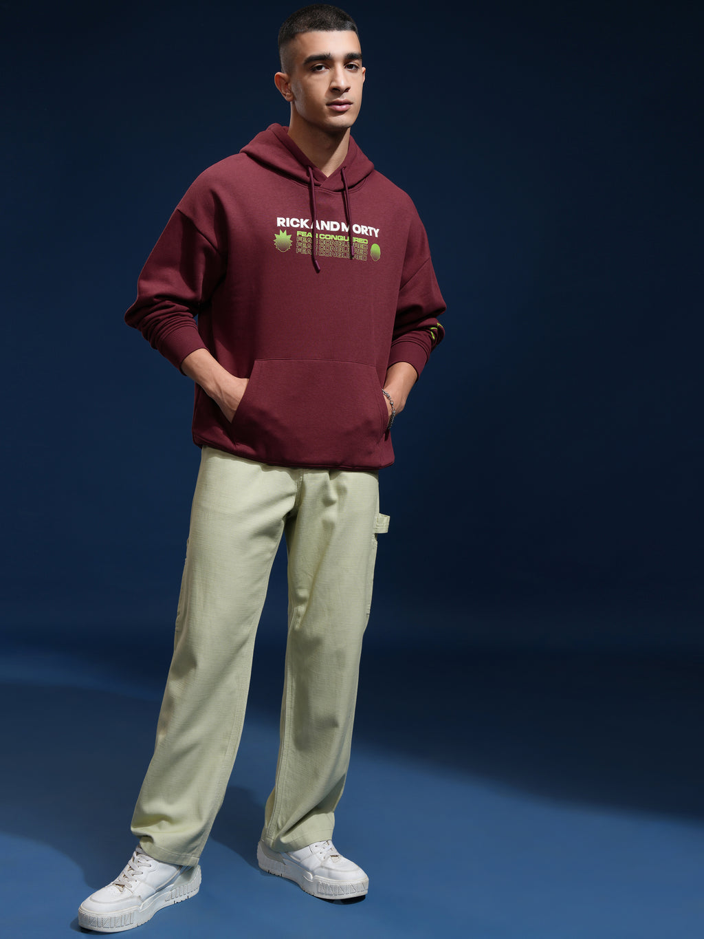 WB By Highlander Men Maroon Rick And Morty Hooded Pullover Sweatshirt - Maroon - Image 2