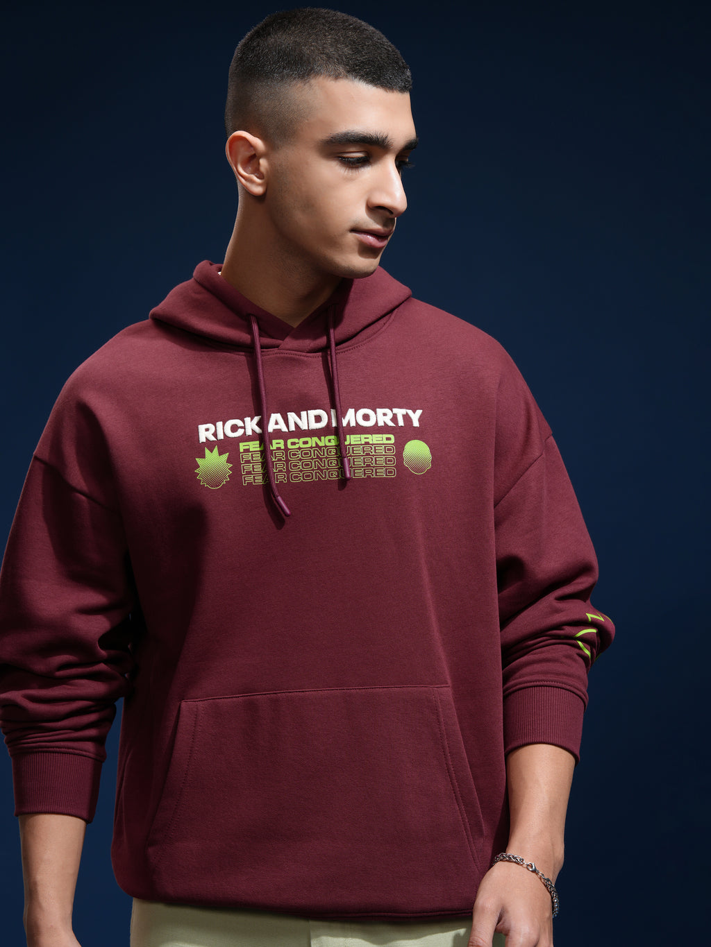 WB By Highlander Men Maroon Rick And Morty Hooded Pullover Sweatshirt - Maroon - Image 3