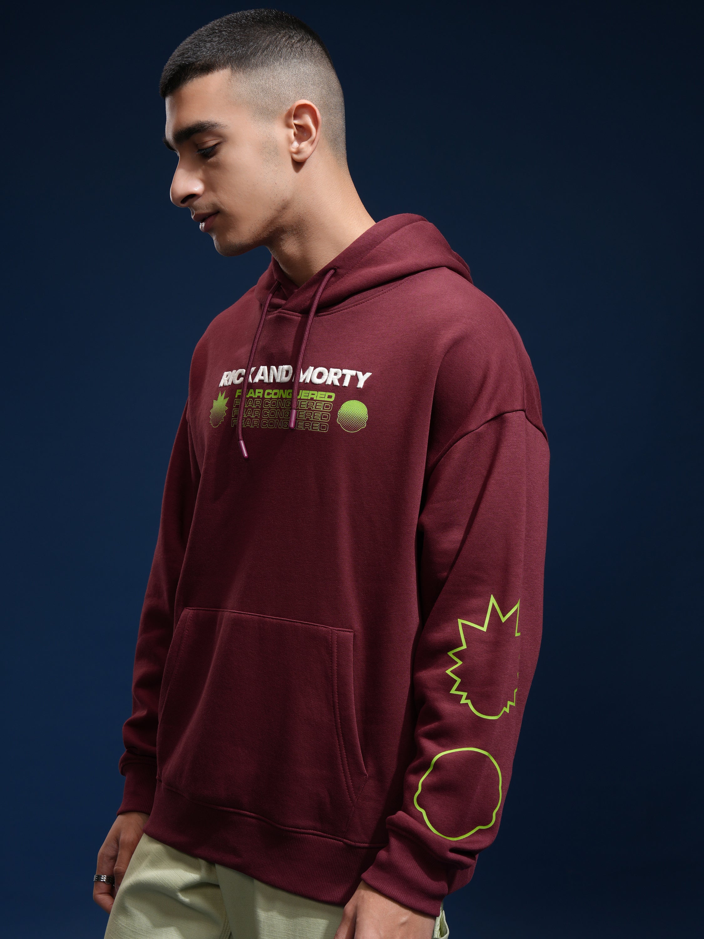 WB By Highlander Men Maroon Rick And Morty Hooded Pullover Sweatshirt - Maroon - Image 4