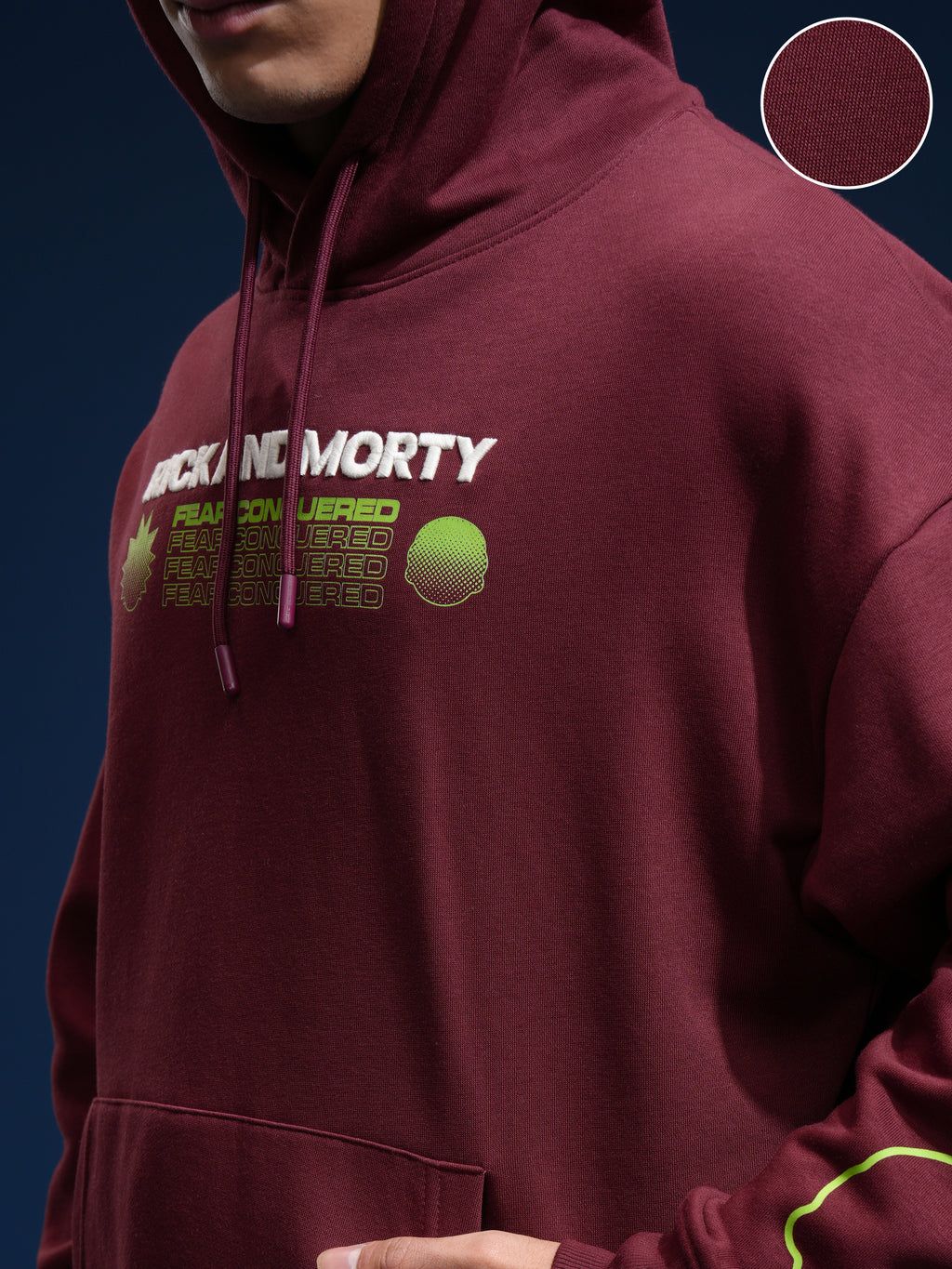 WB By Highlander Men Maroon Rick And Morty Hooded Pullover Sweatshirt - Maroon - Image 5